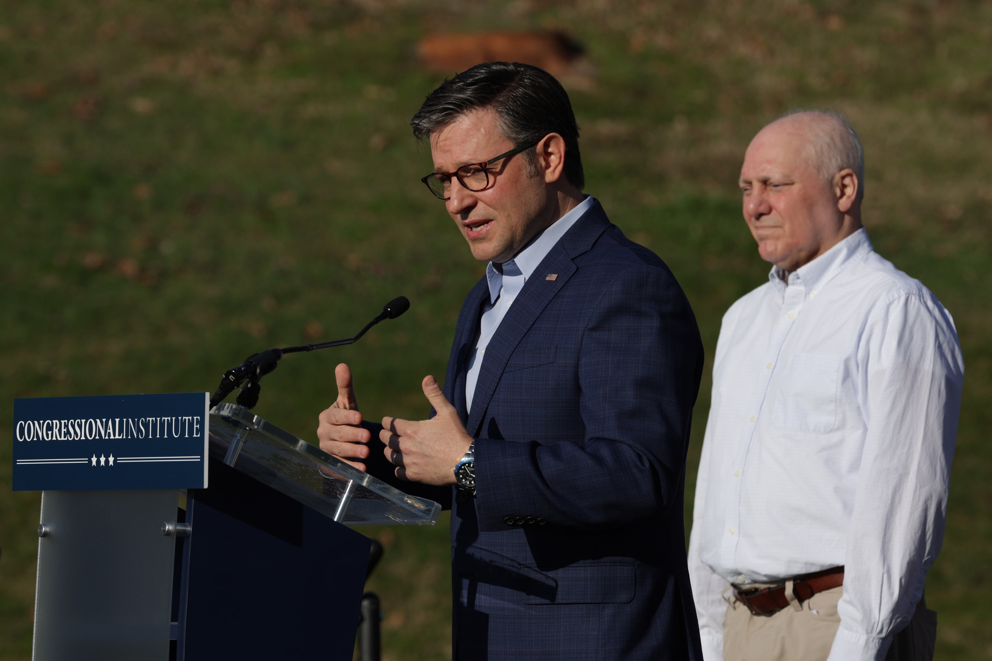 Speaker Mike Johnson speaks at the 2024 GOP retreat