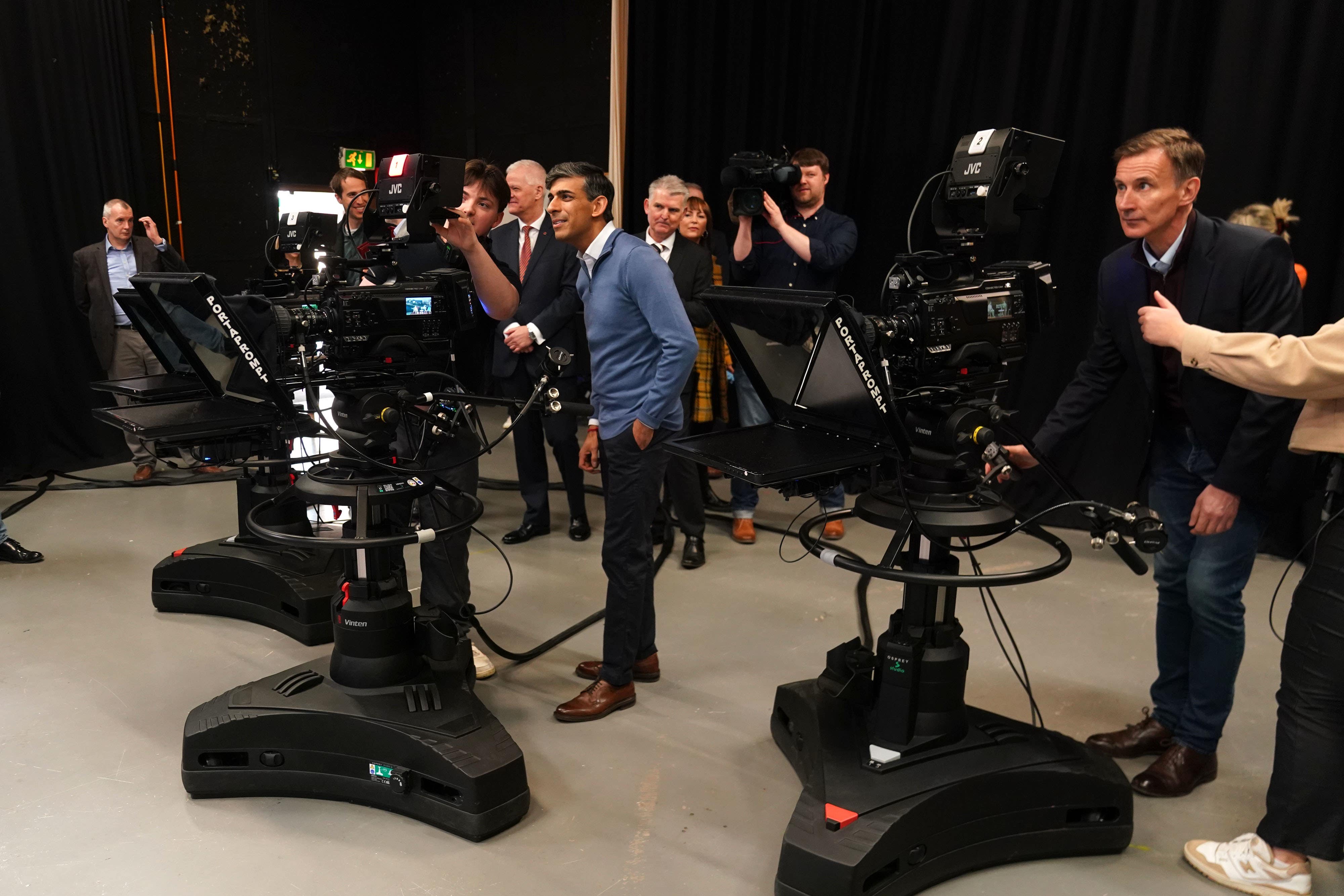 Prime Minister Rishi Sunak and Chancellor Jeremy Hunt during their visit to Sunderland University to promote a new film studio which will be built (Owen Humphreys/PA)