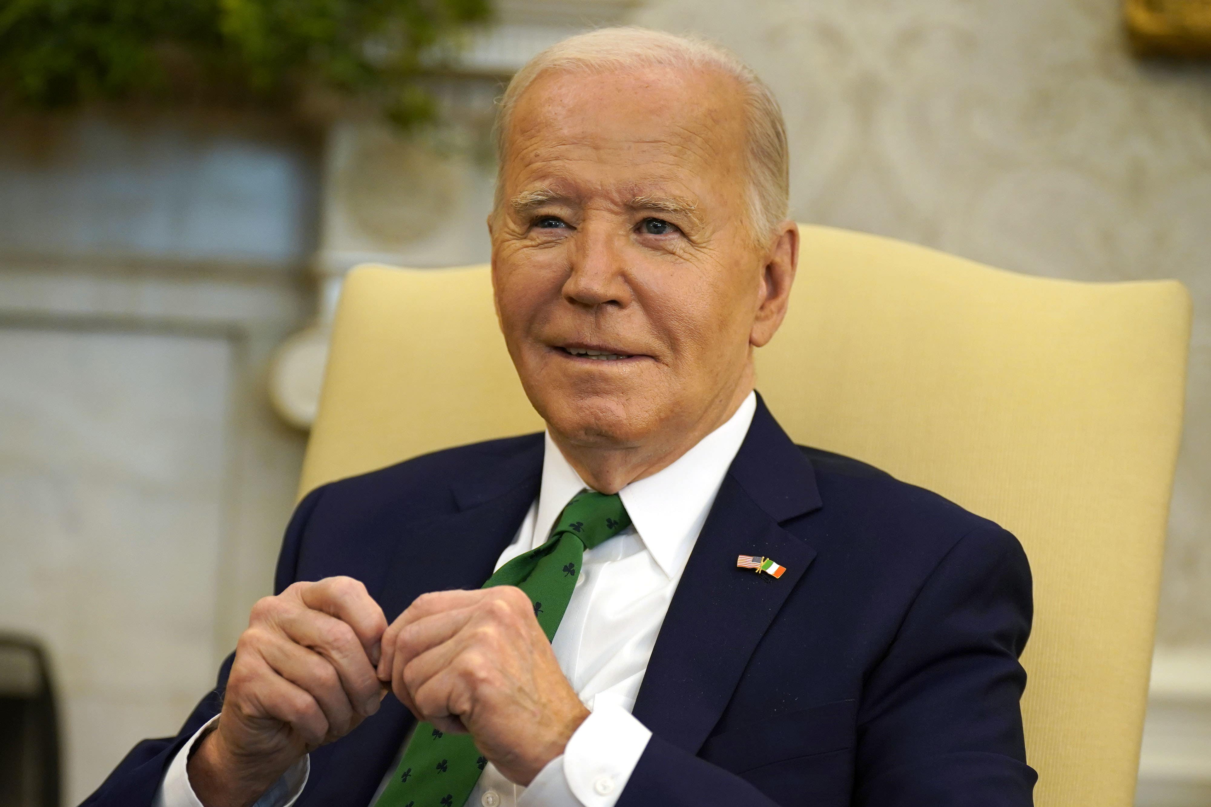 President Joe Biden at a bilateral meeting with Taoiseach Leo Varadkar in the Oval Office (Niall Carson/PA)