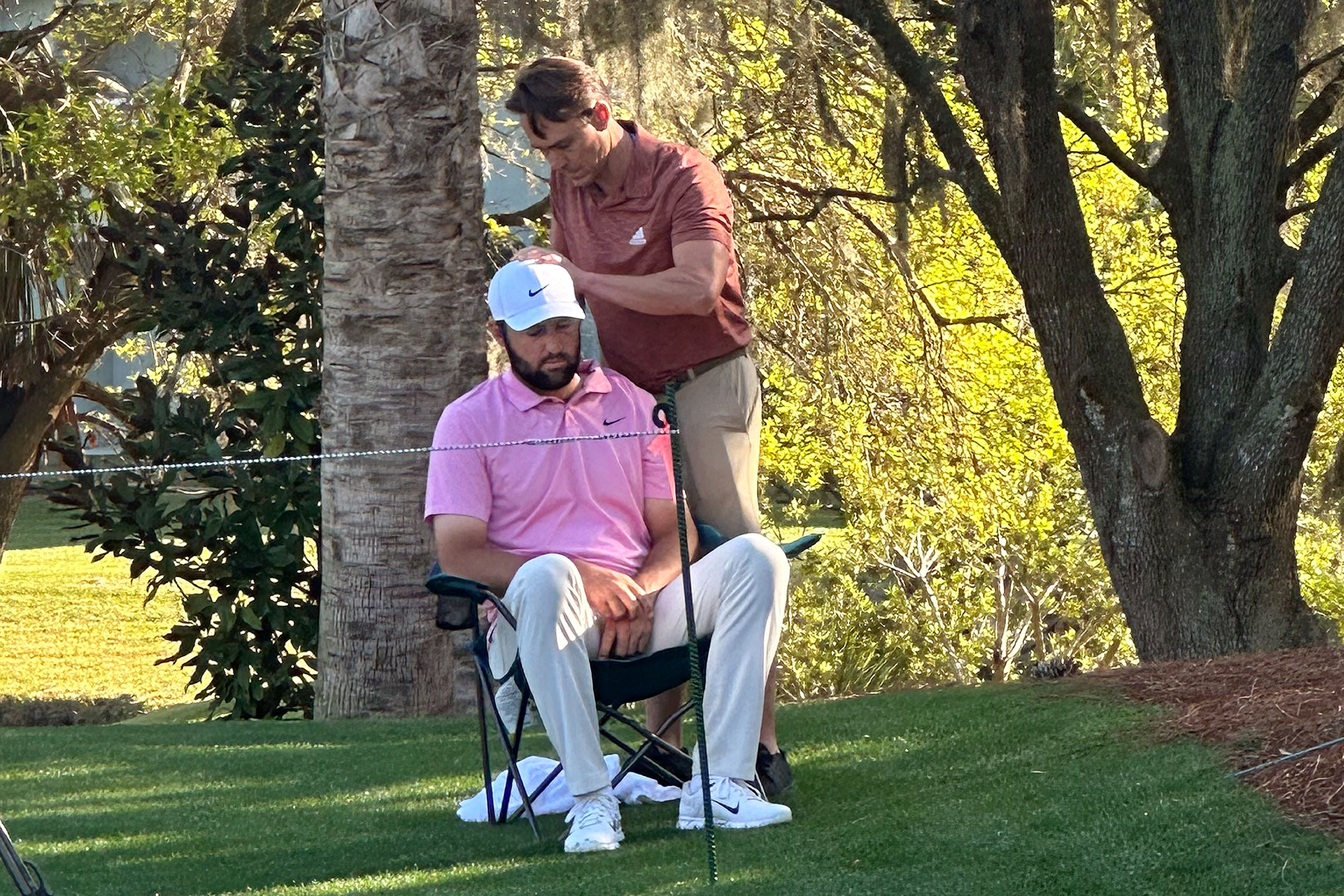 Scottie Scheffler needed on-course treatment on a neck injury during the second round of the Players Championship (Doug Ferguson/AP)