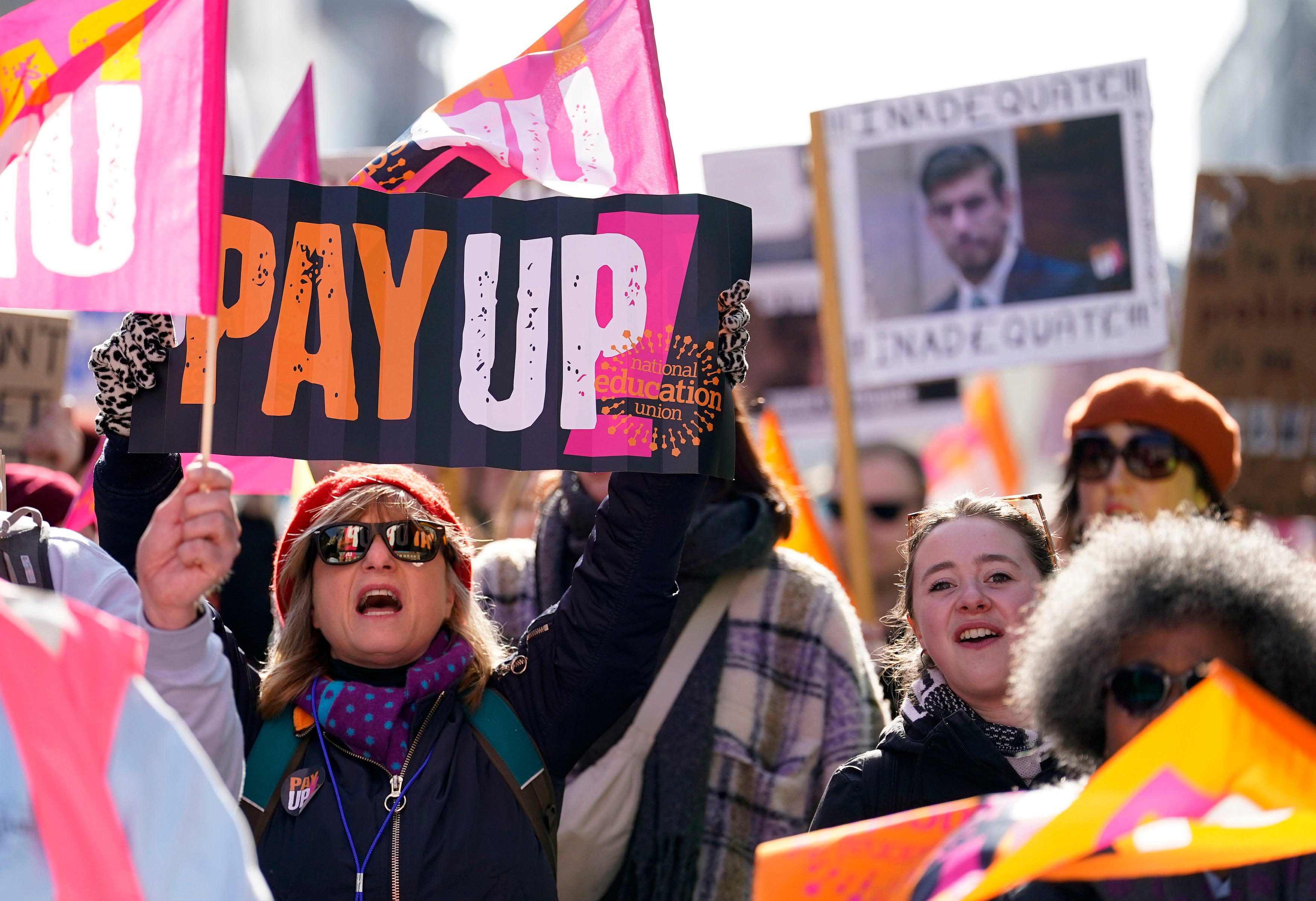 Striking members of the National Education Union (NEU) South East Region at a rally in Chichester, West Sussex, in a long-running dispute over pay