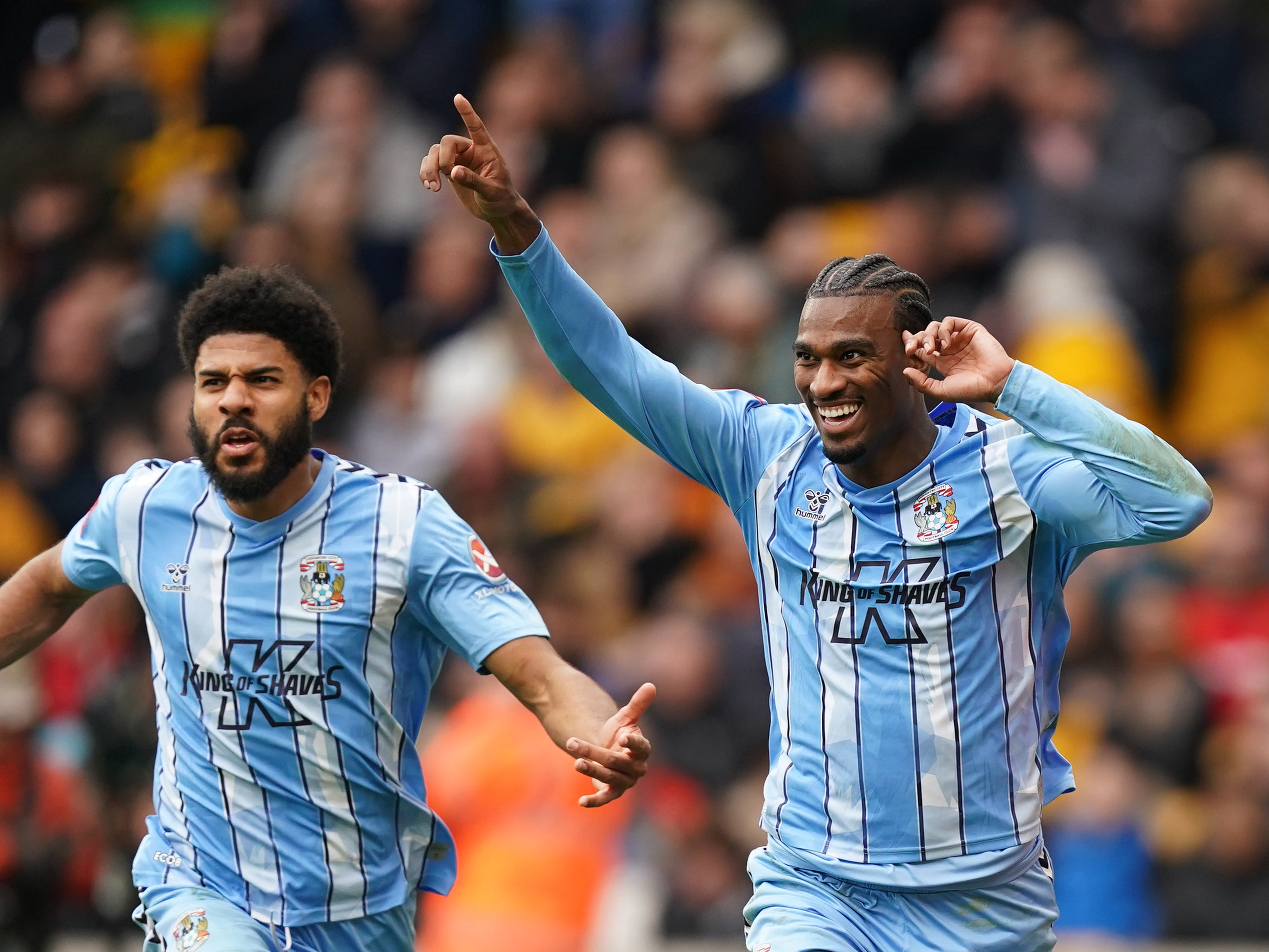 Simms and Wright celebrate Coventry’s 100th-minute winner