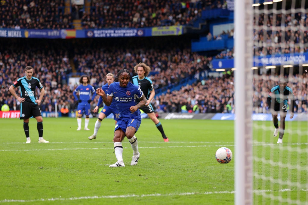 Sterling aims a tame penalty down the middle