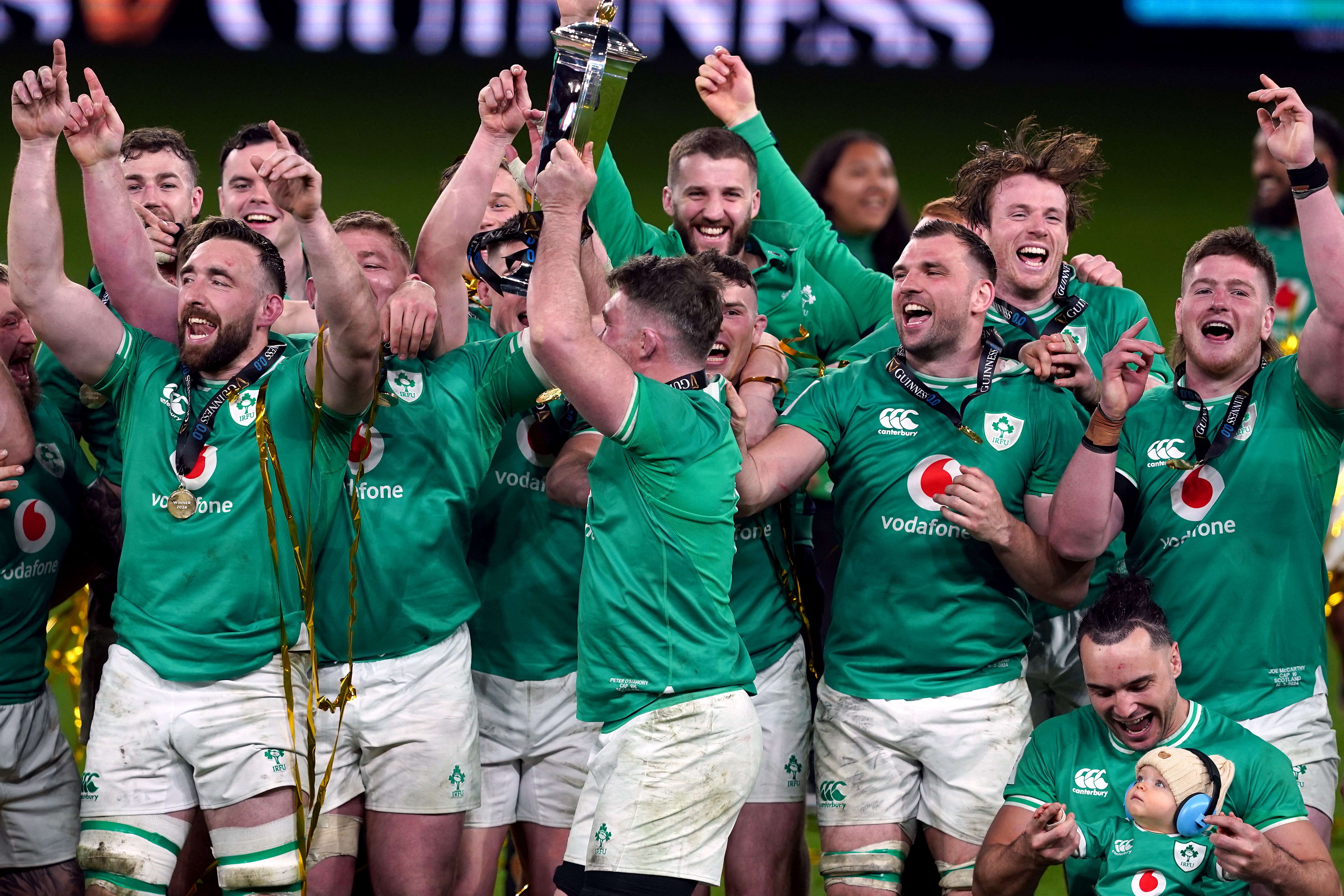 Ryan Baird, back right, helped Ireland win back-to-back Six Nations titles (Brian Lawless/PA)