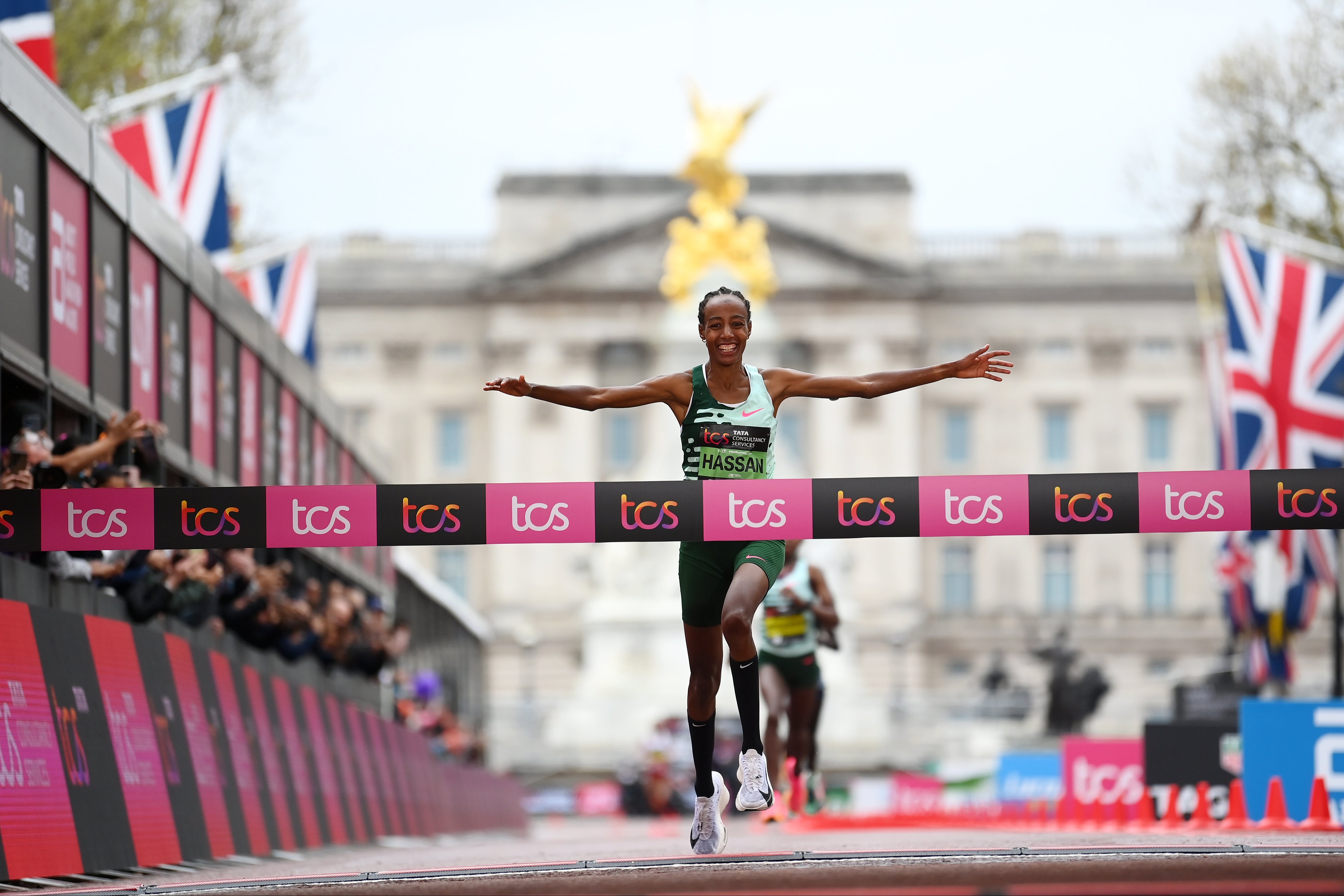 Sifan Hassan celebrates her historic victory at the 2023 London Marathon