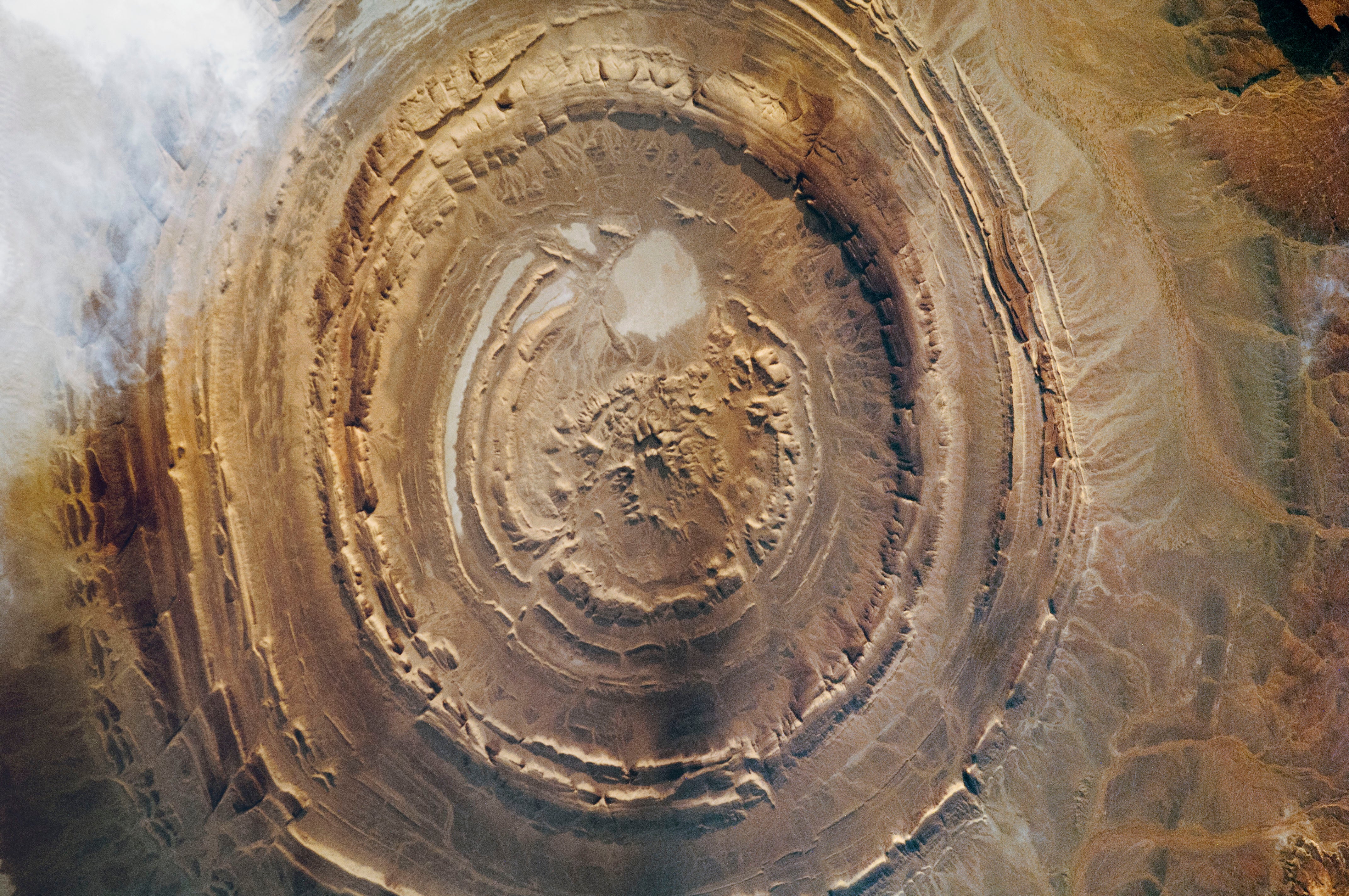 This circular natural feature (the so-called Richat Structure in the Sahara Desert) was once a major prehistoric tool-making and hunting centre for Homo erectus