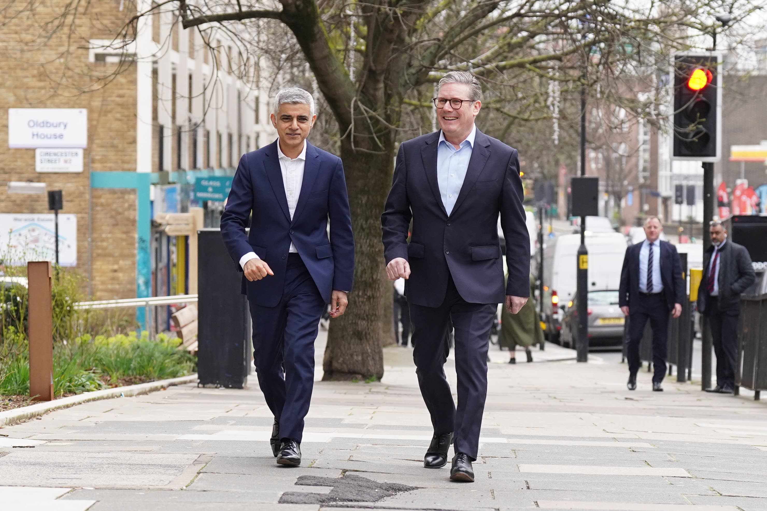 Sadiq Khan and Sir Keir Starmer hit the campaign trail for the London mayor’s re-election bid (Stefan Rousseau/PA)