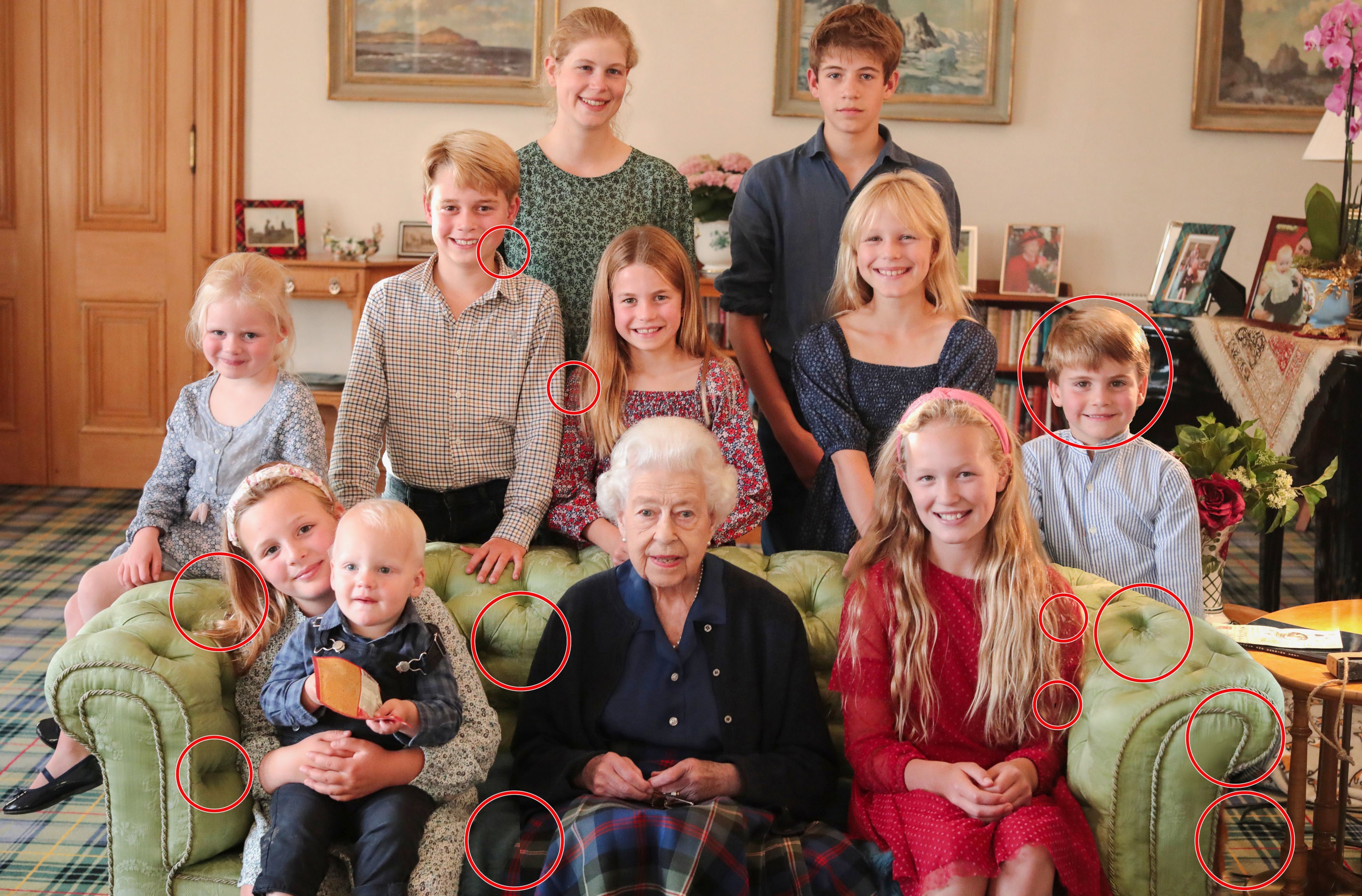 Queen Elizabeth II along with her grandchildren and great grandchildren