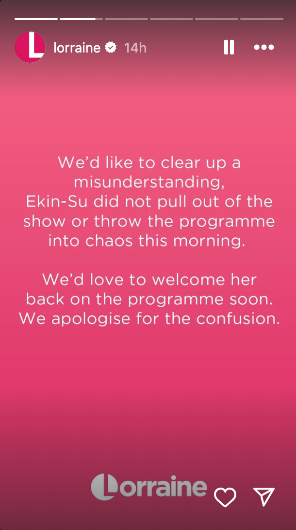 Lorraine’s apology on Instagram