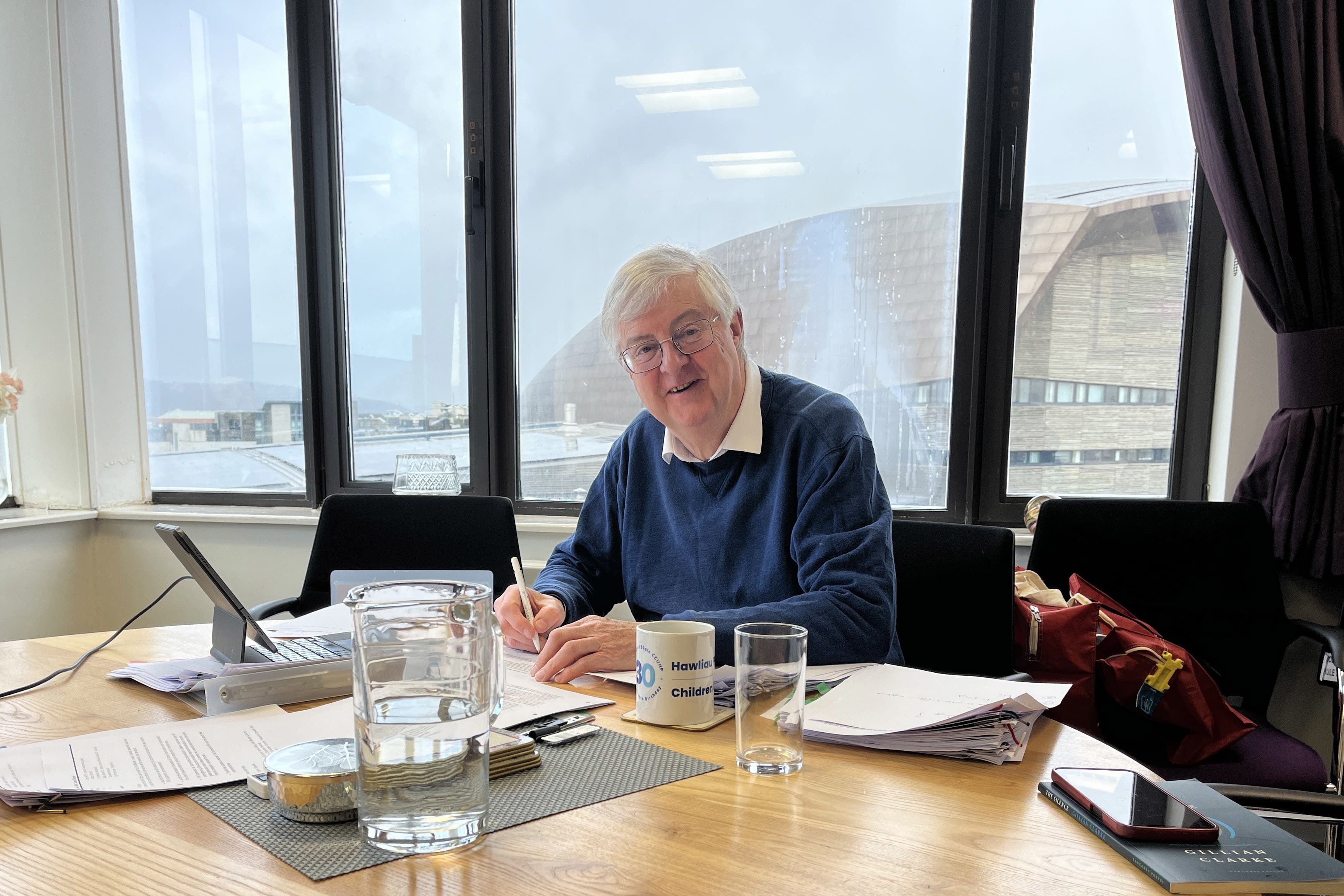 The outgoing First Minister of Wales Mark Drakeford preparing for his final First Minster’s Questions (Welsh Government/PA)