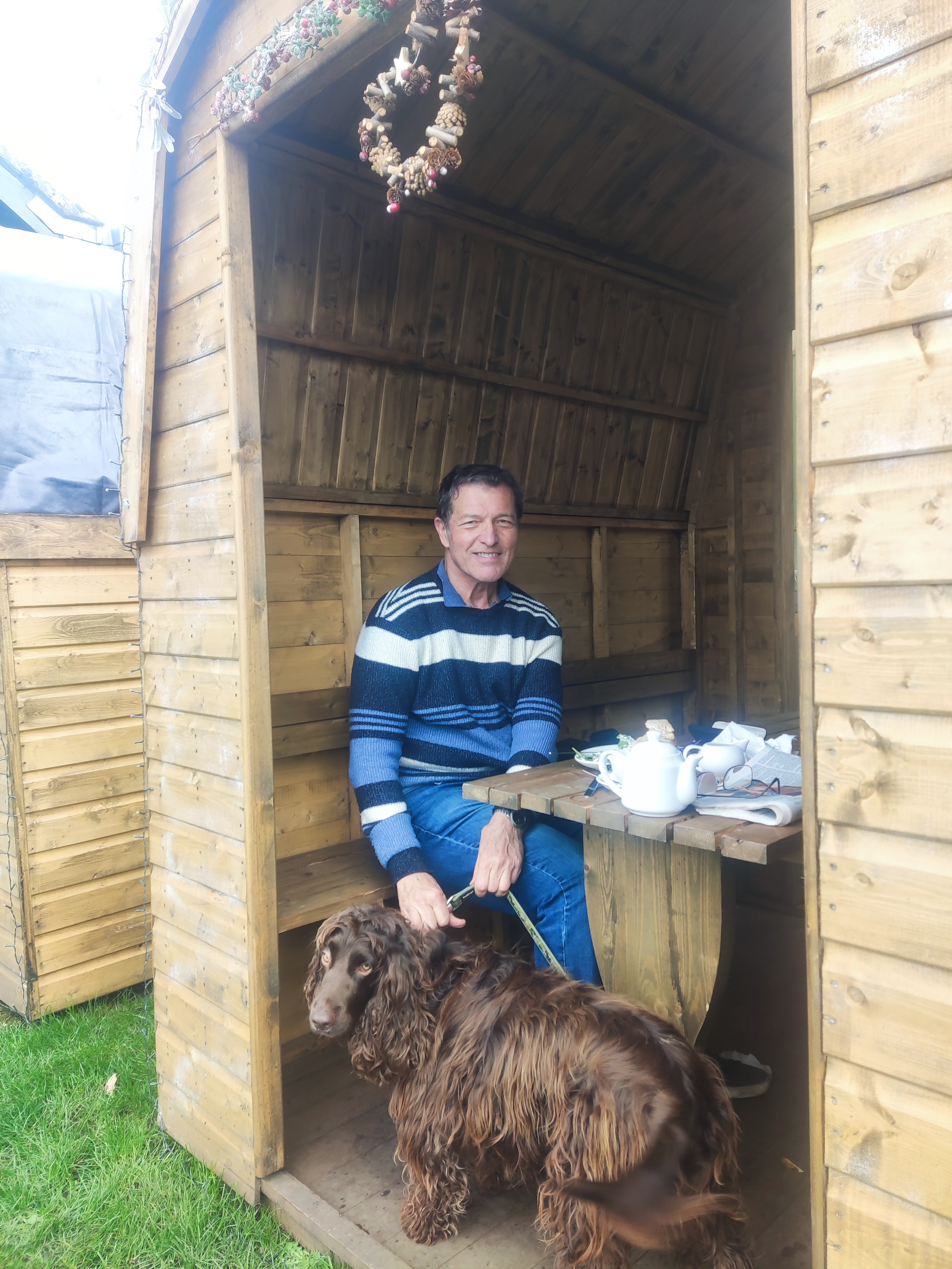 Phil Appleton with the charming Beth in the infamous Christmas hut