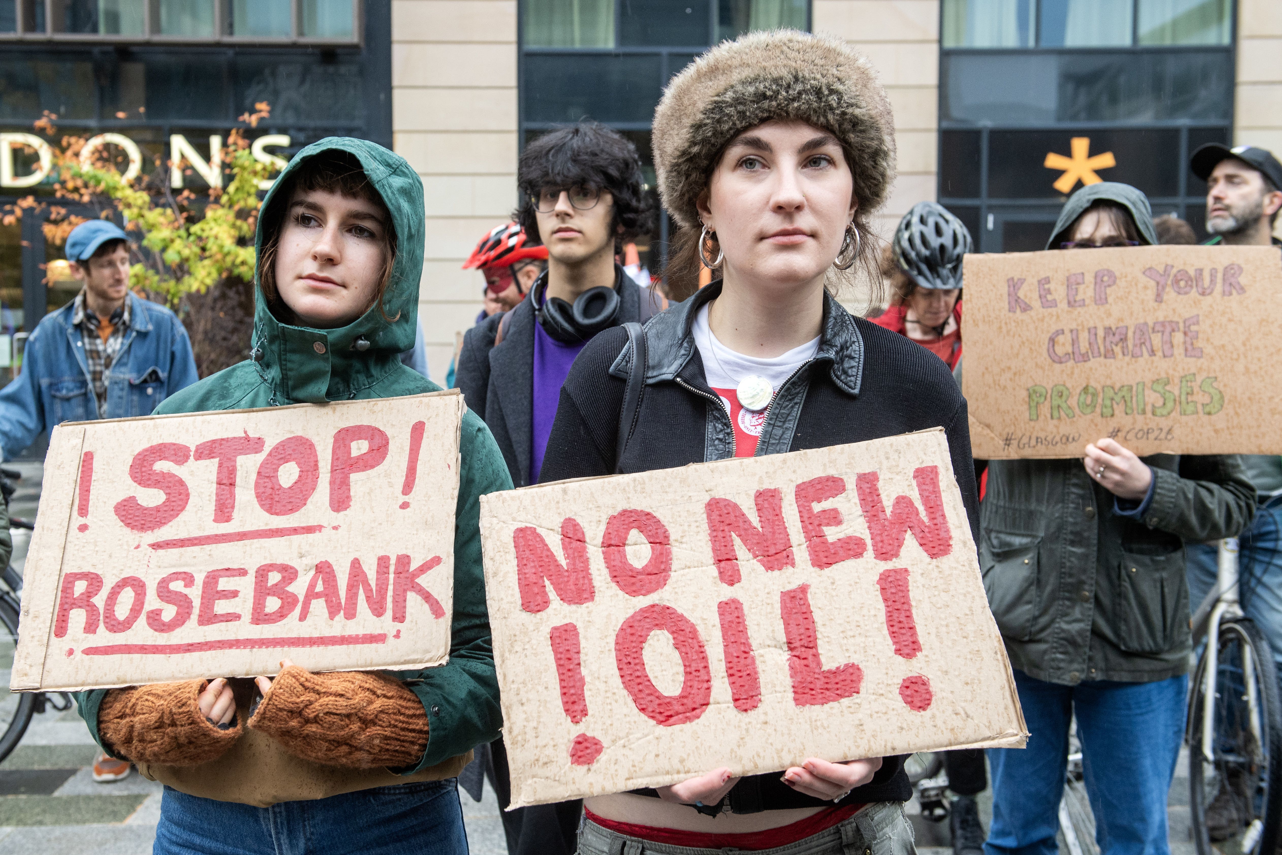 Campaigners take part in a Stop Rosebank protest outside the UK Government building in Edinburgh in September (Lesley Martin/PA)