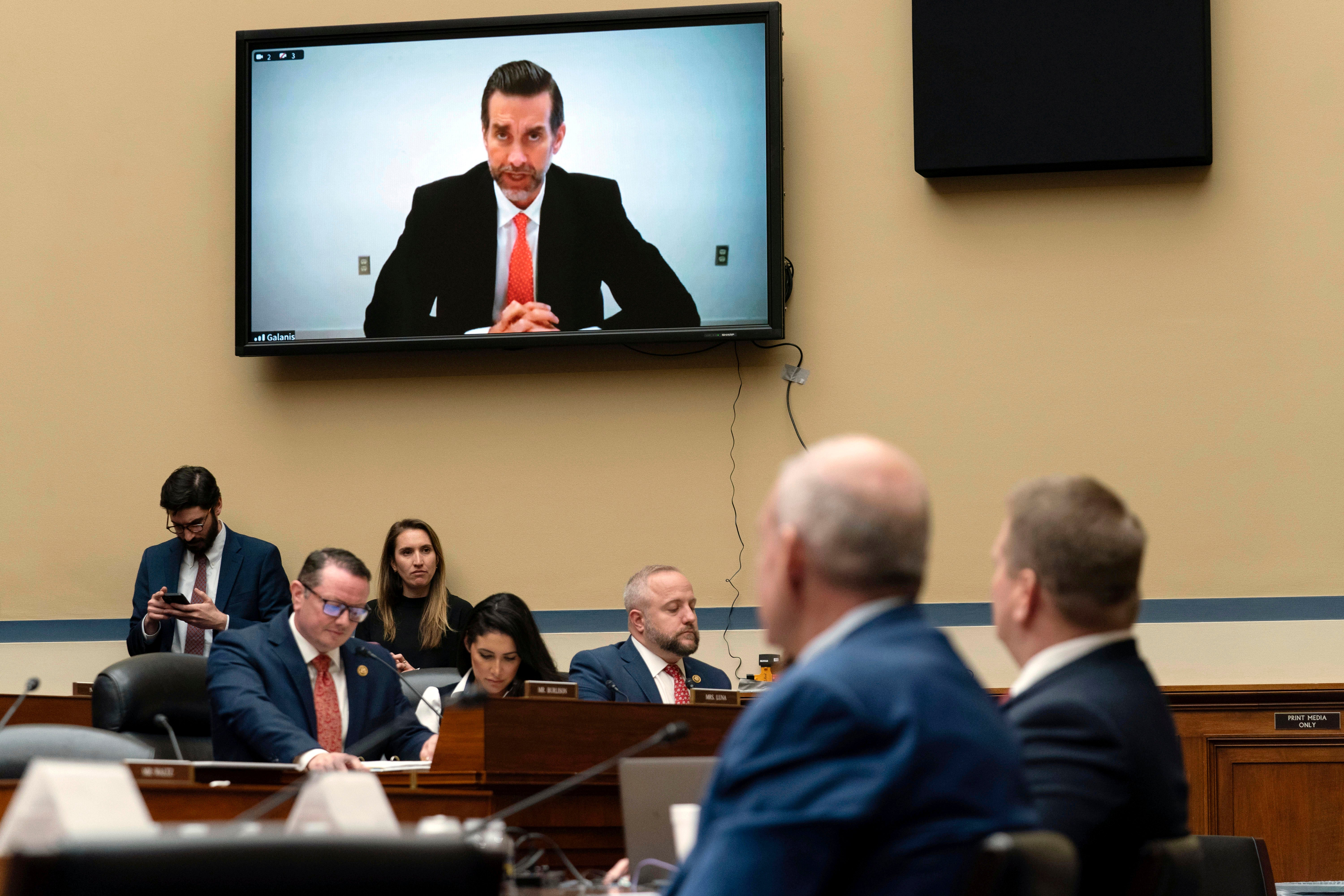 Jason Galanis testifies on a video link from prison before the House Oversight and Accountability Committee hearing