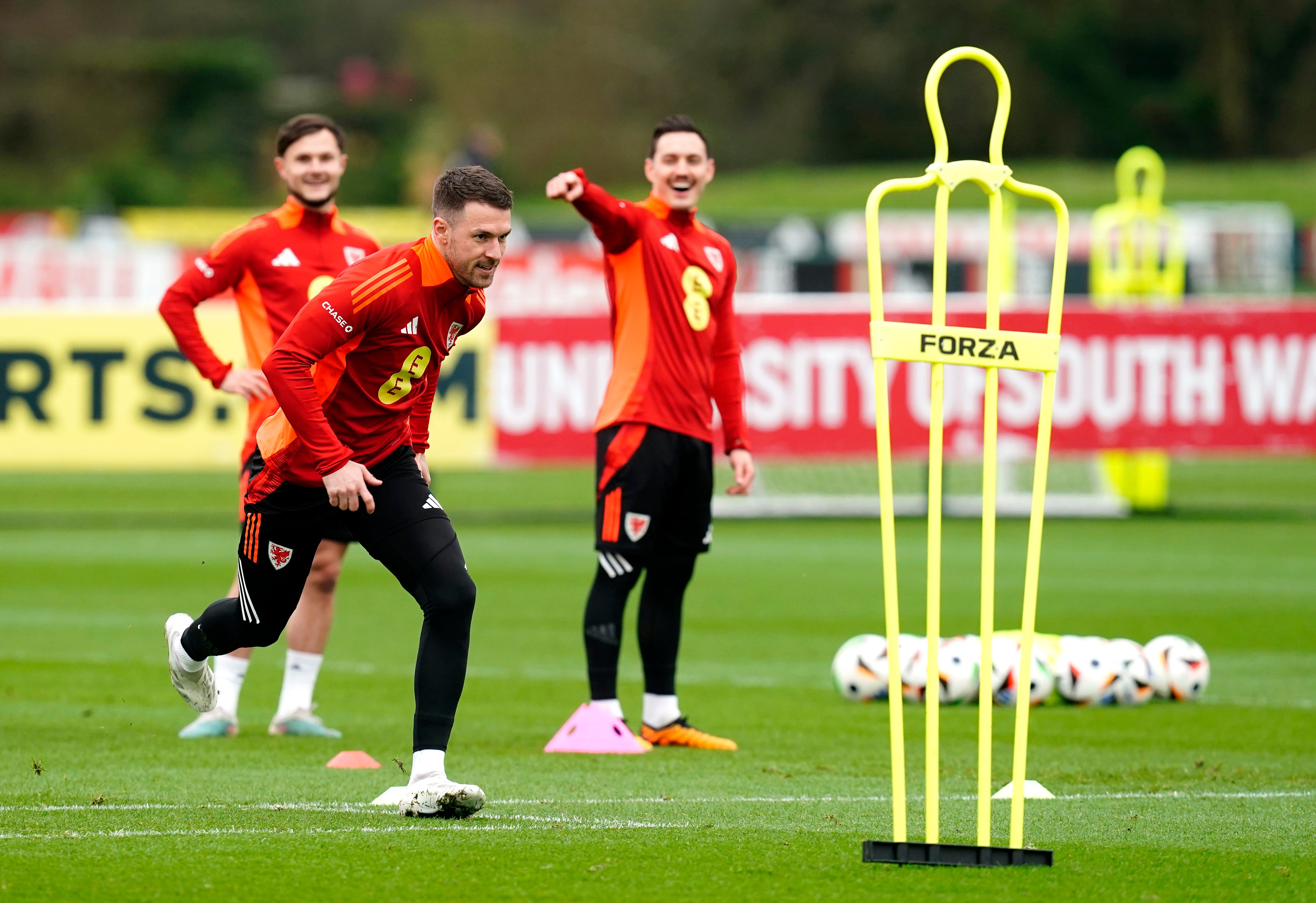 Aaron Ramsey warms up at Vale Resort earlier this week