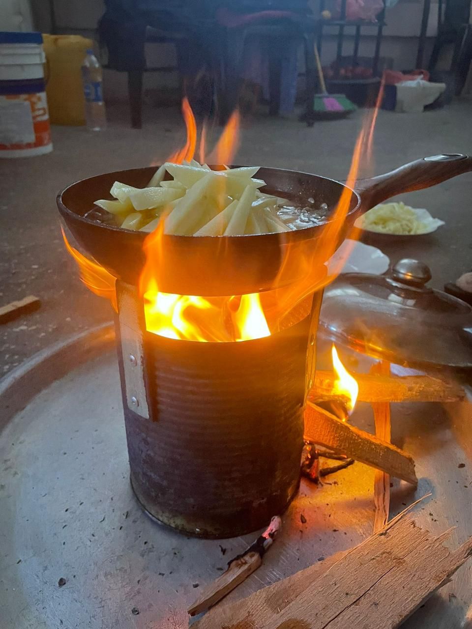 The family were forced to cook on wood after supplies of cooking oil depleted