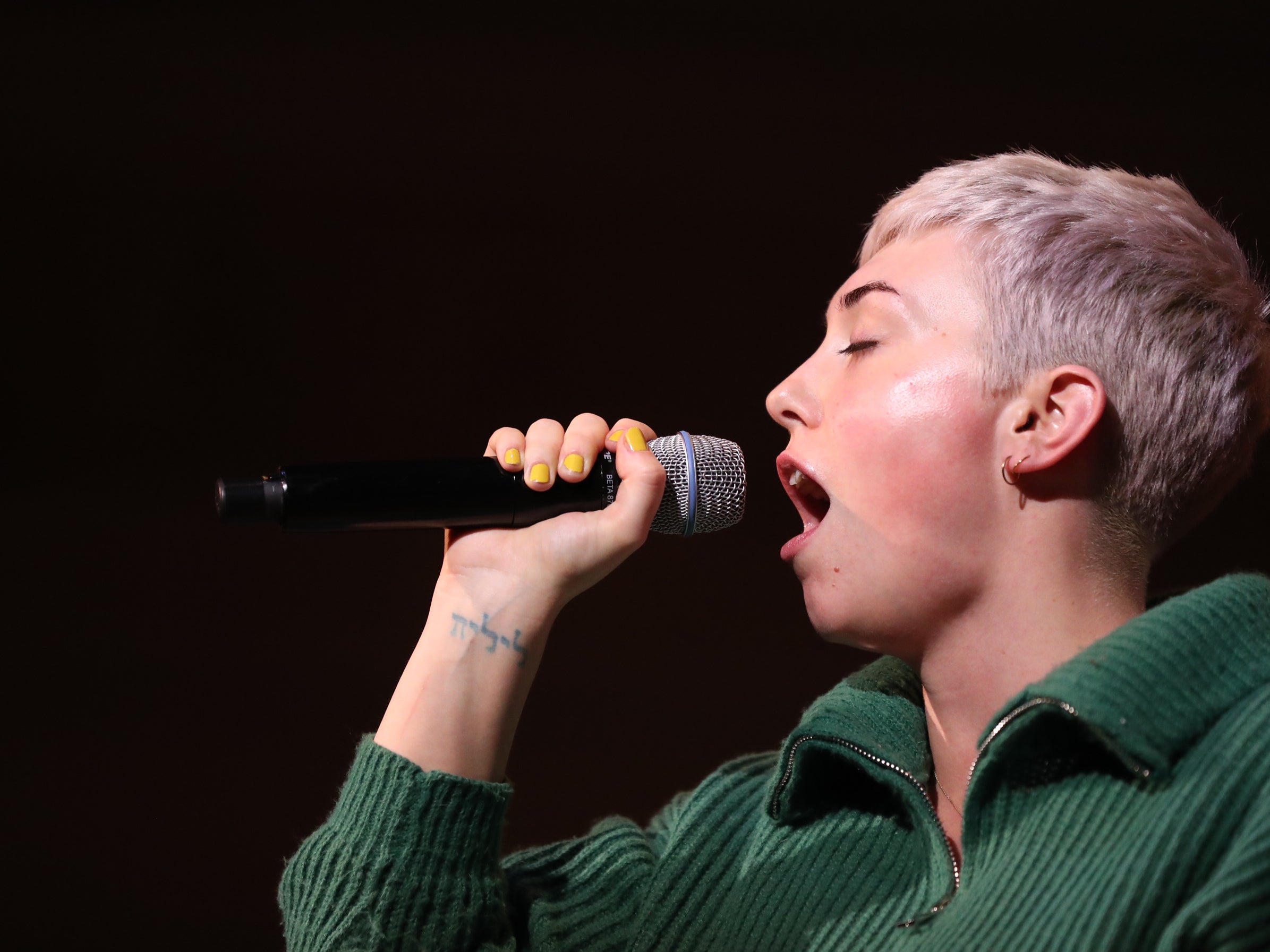 Roisin Waters performing at the tribute concert for her late mother, Sinead O’Connor, and Pogues star Shane MacGowan