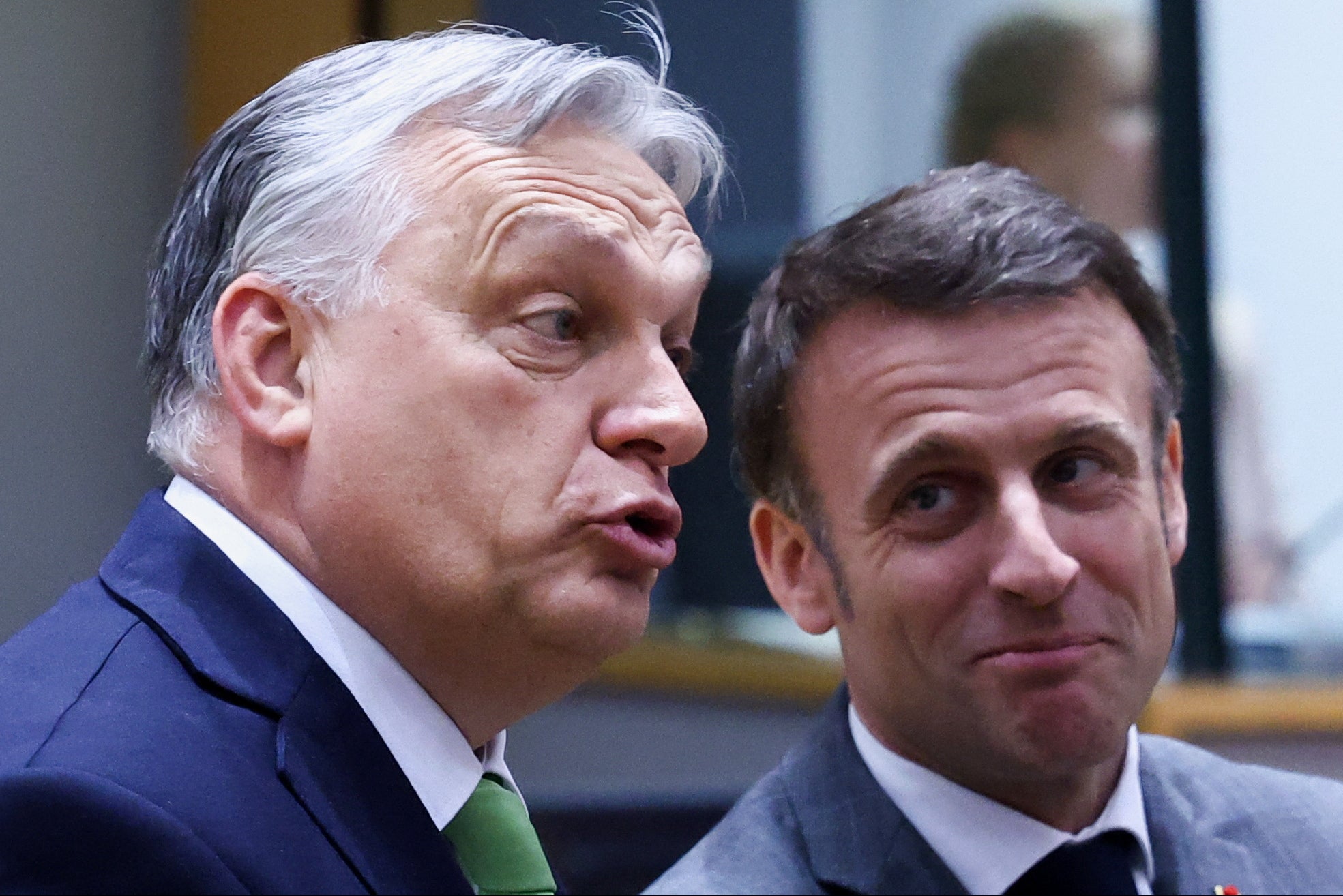 Hungarian prime minister Viktor Orban, left, and French president Emmanuel Macron at the summit