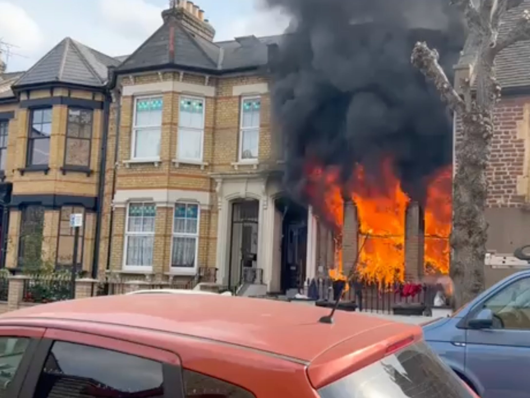 A video from the scene in Newick Road showed a house being destroyed by flames