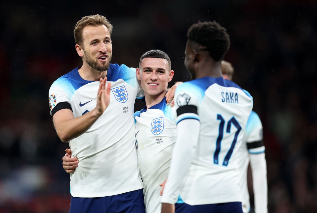 Harry Kane, Bukayo Saka and Phil Foden could be England’s starting three