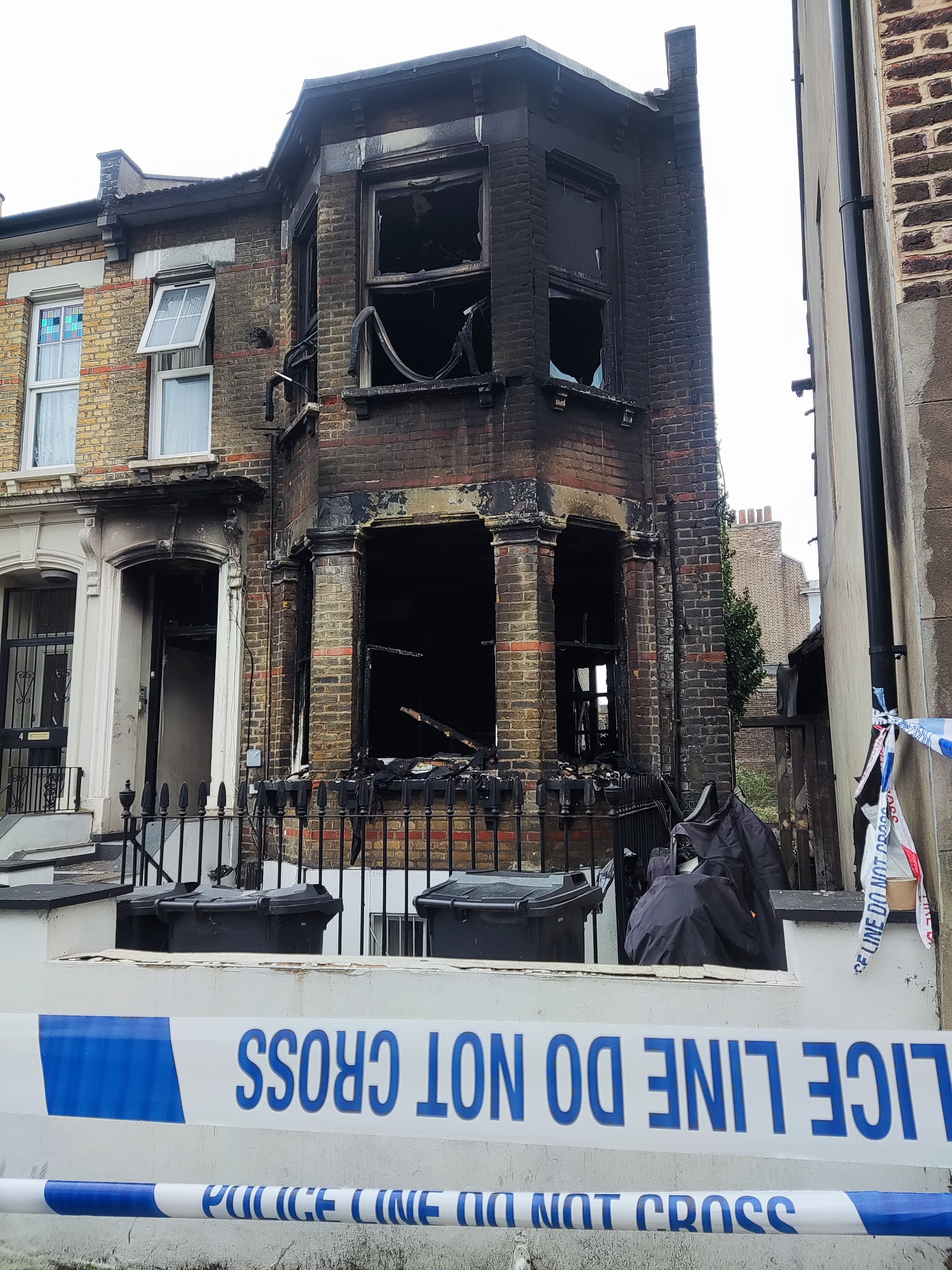 The burnt out flats in Hackney