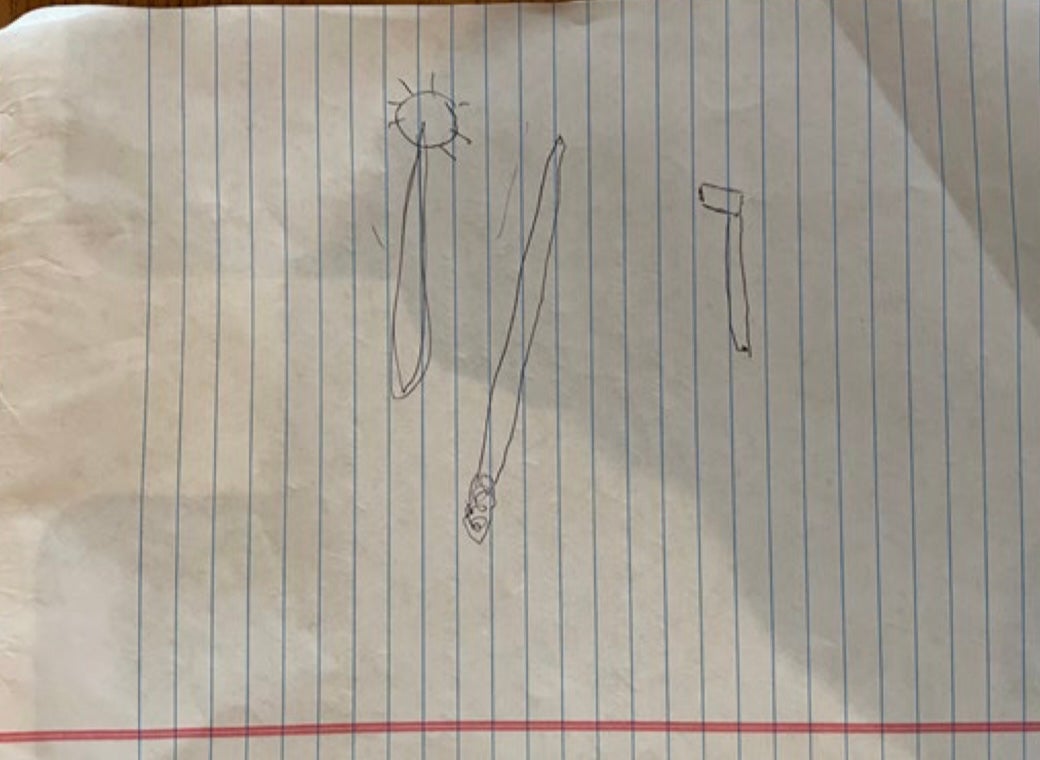 A witness drawing depicts a nail-spiked club allegedly used by Nshimiye during the genocide