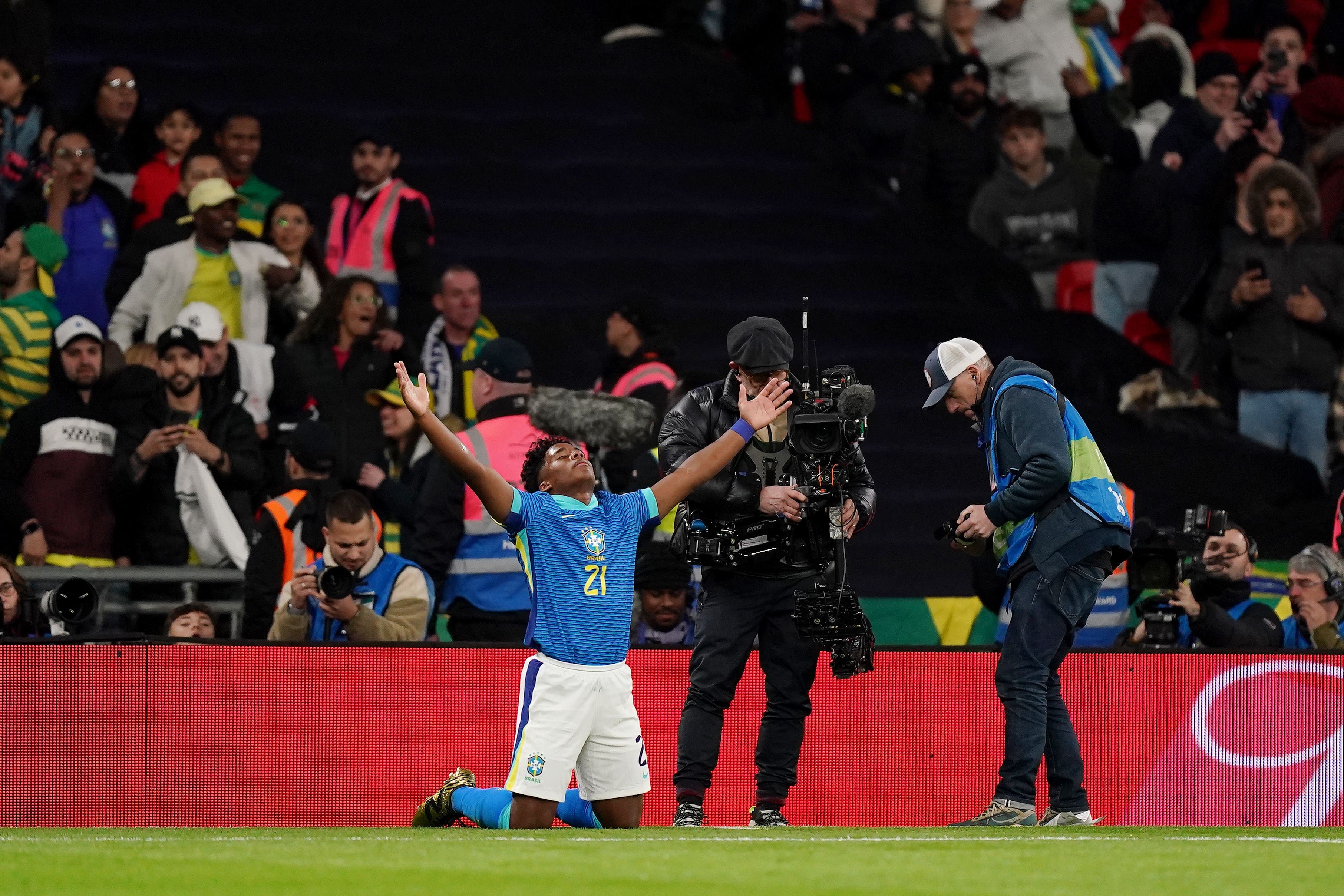 Endrick celebrates after scoring Brazil’s winner