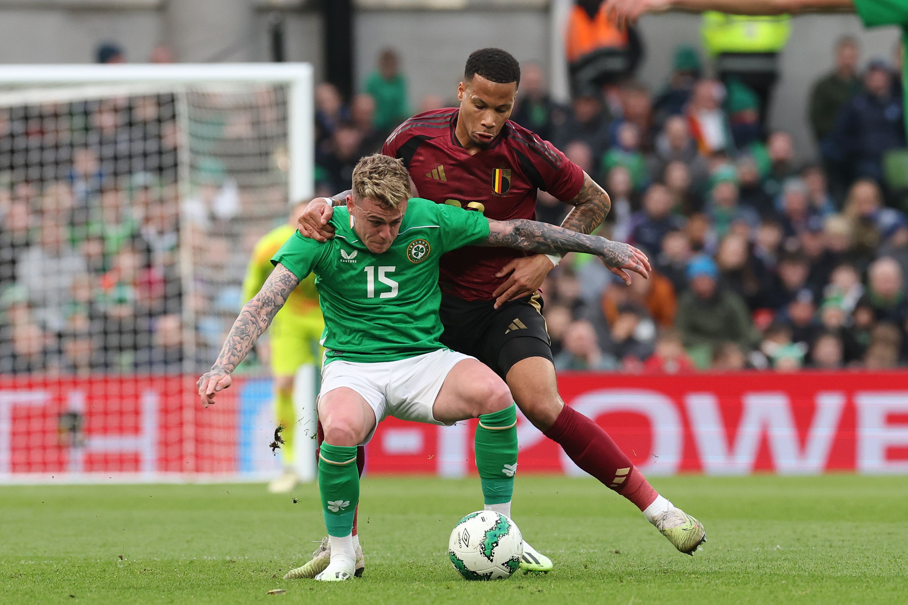 Republic of Ireland’s Sammie Szmodics, left, is hoping for more caps after finally making his international debut (Lorraine O’Sullivan/PA)