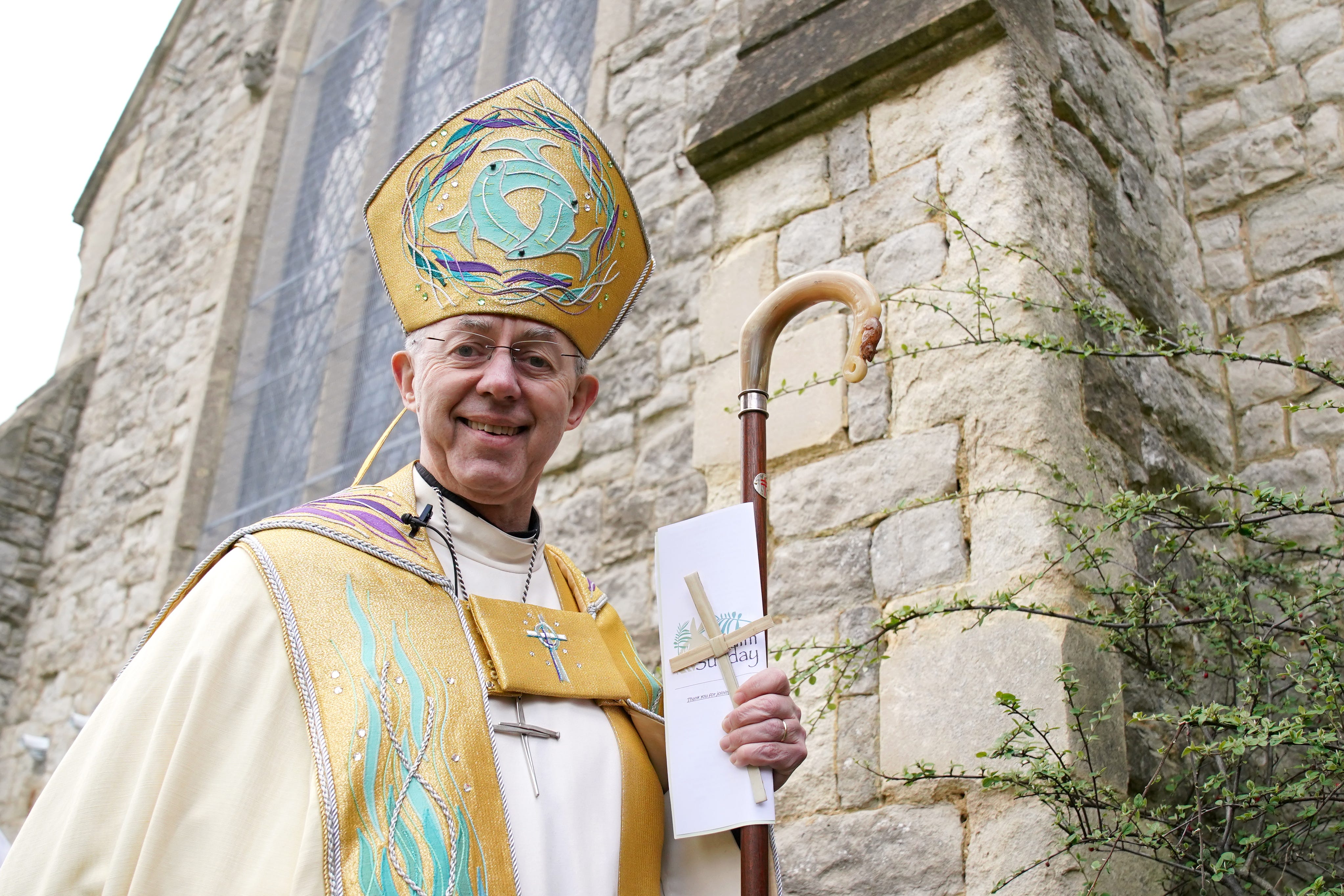 The Archbishop of Canterbury Justin Welby leads a Palm Sunday parade to St Phillips Church, in Maidstone, Kent, for the Palm Sunday service and communion (Gareth Fuller/PA)