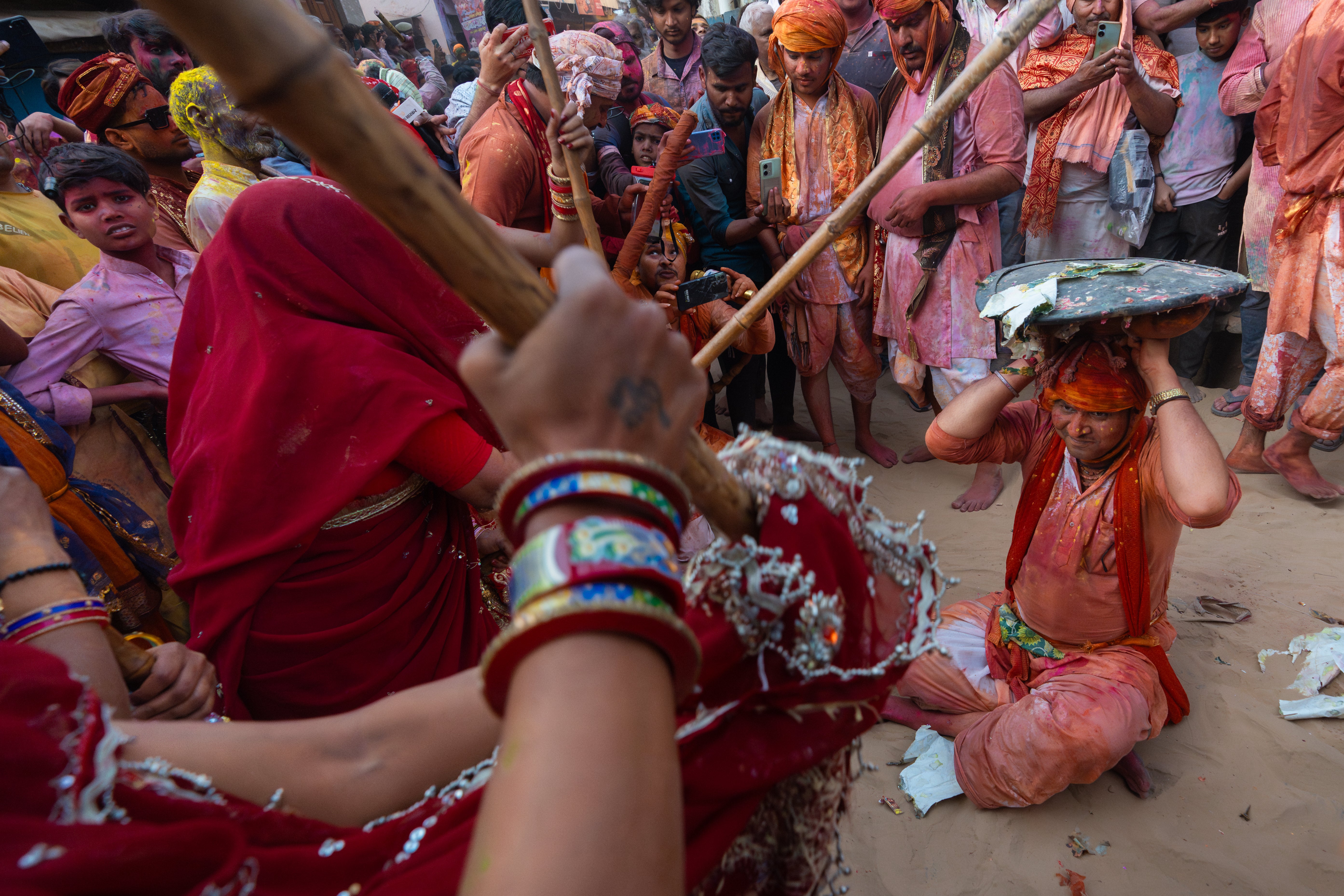 For Lathmar’s take on Holi, it is tradition for women to beat men with sticks