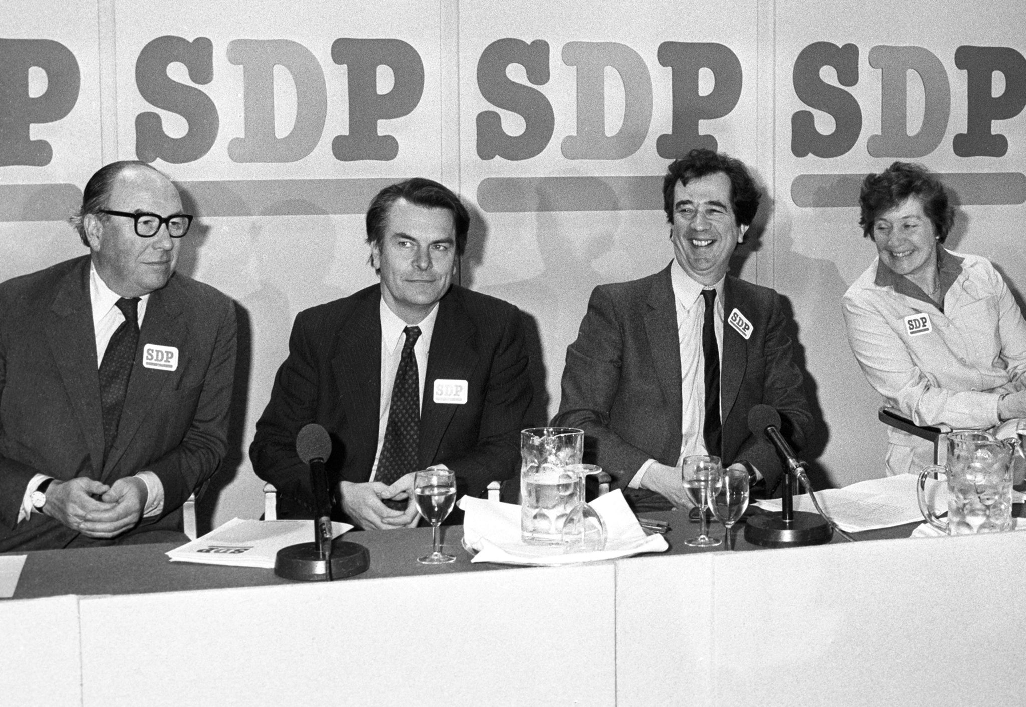 Founders of the original Social Democratic Party in 1981, left to right: Roy Jenkins, David Owen, William Rodgers and Shirley Williams