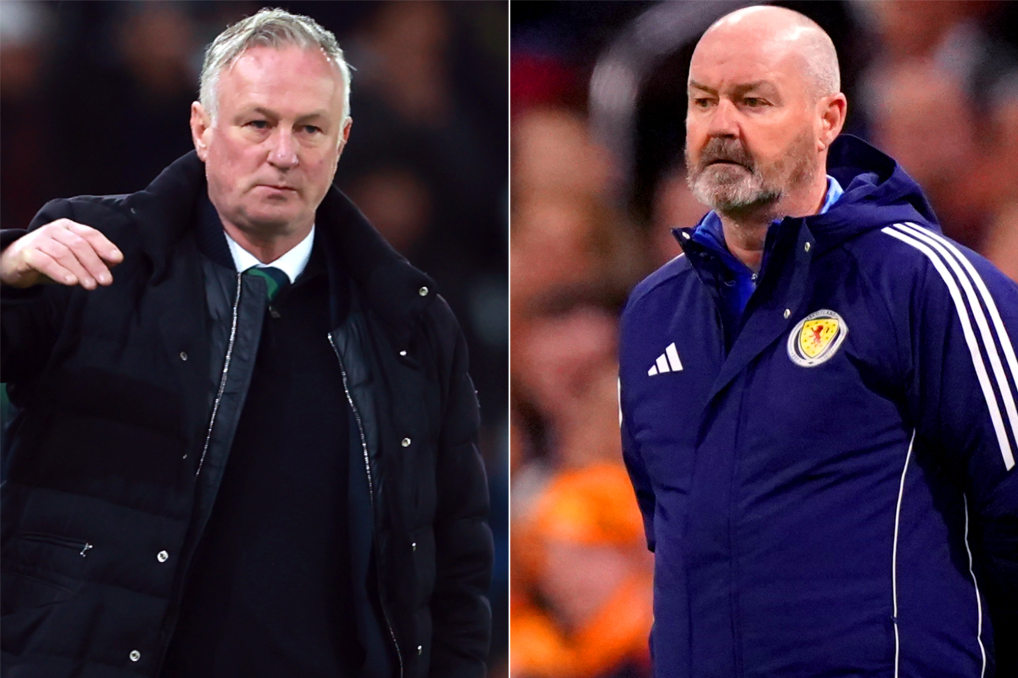 Michael O’Neill and Steve Clarke go head to head on the touchline on Tuesday (PA)