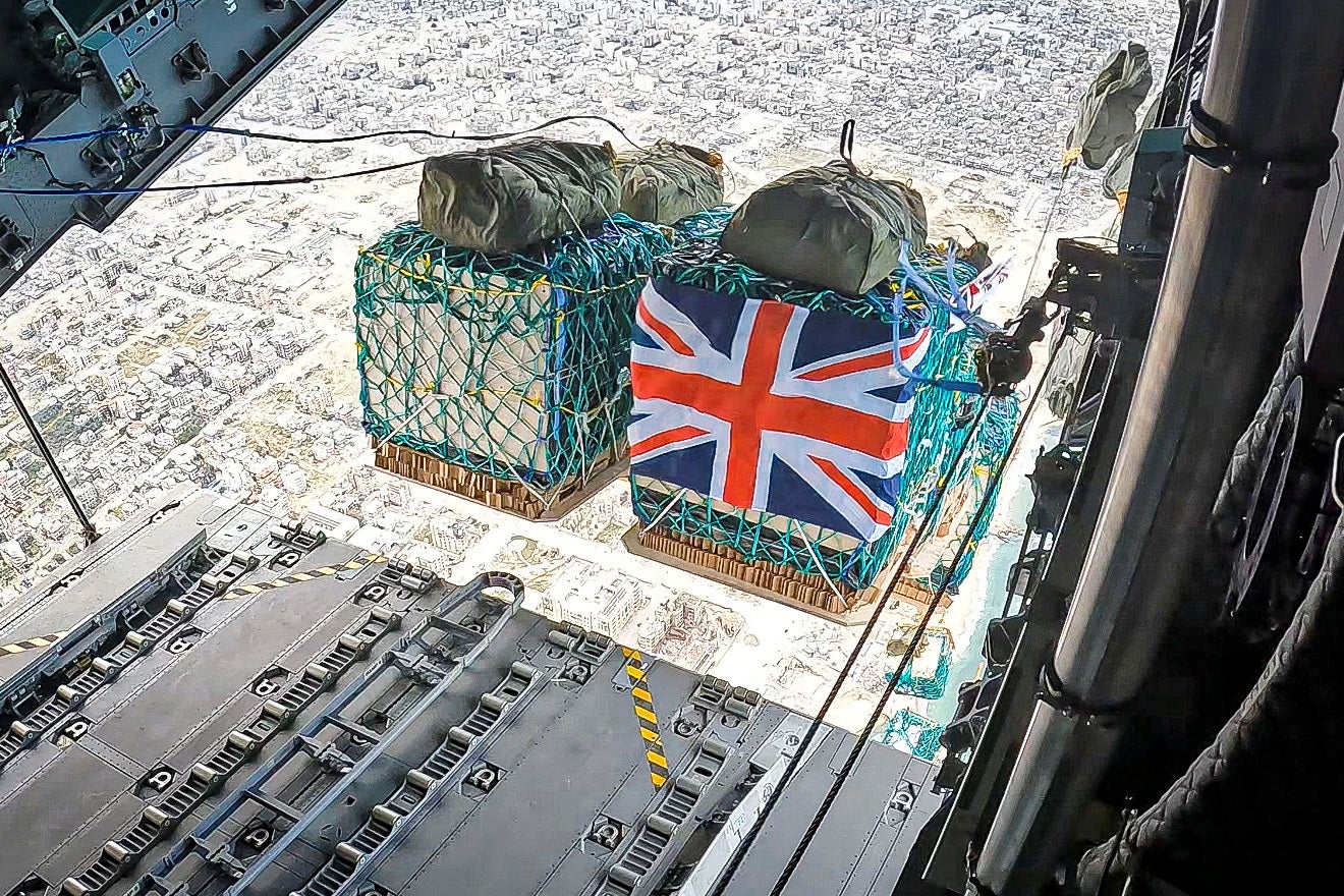 Aid being airdropped along the northern Gaza coastline from an RAF aircraft