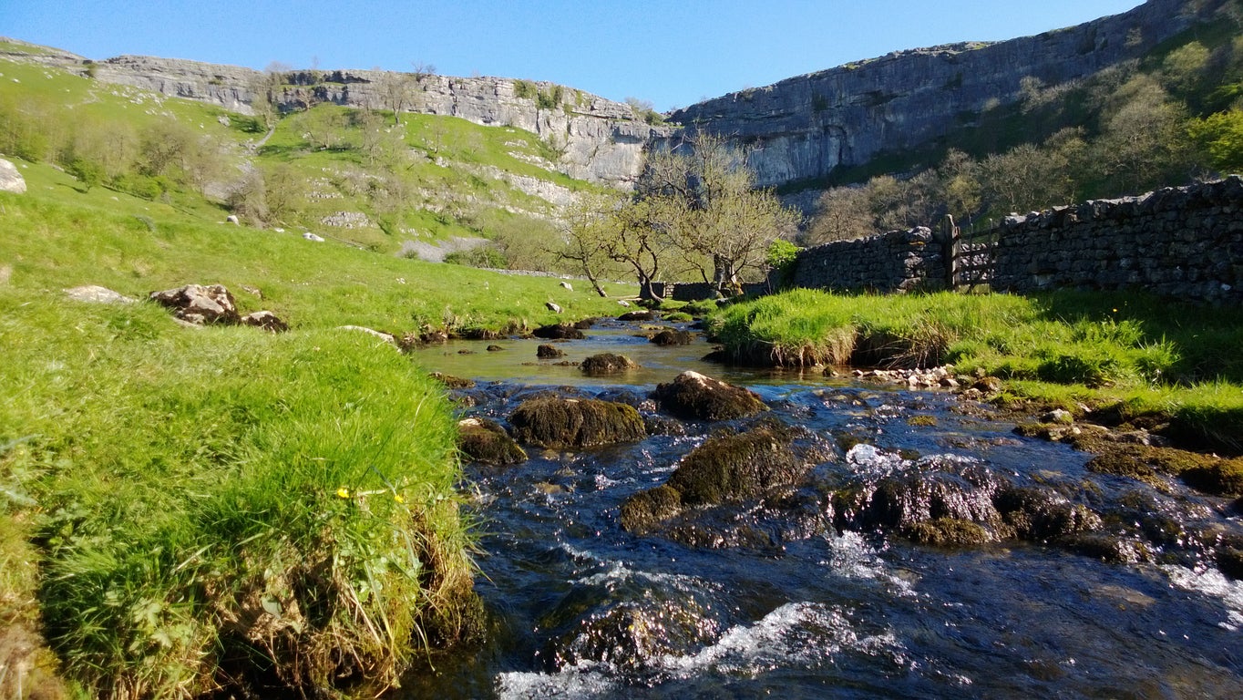 Water under the cliffs at Malham Cove