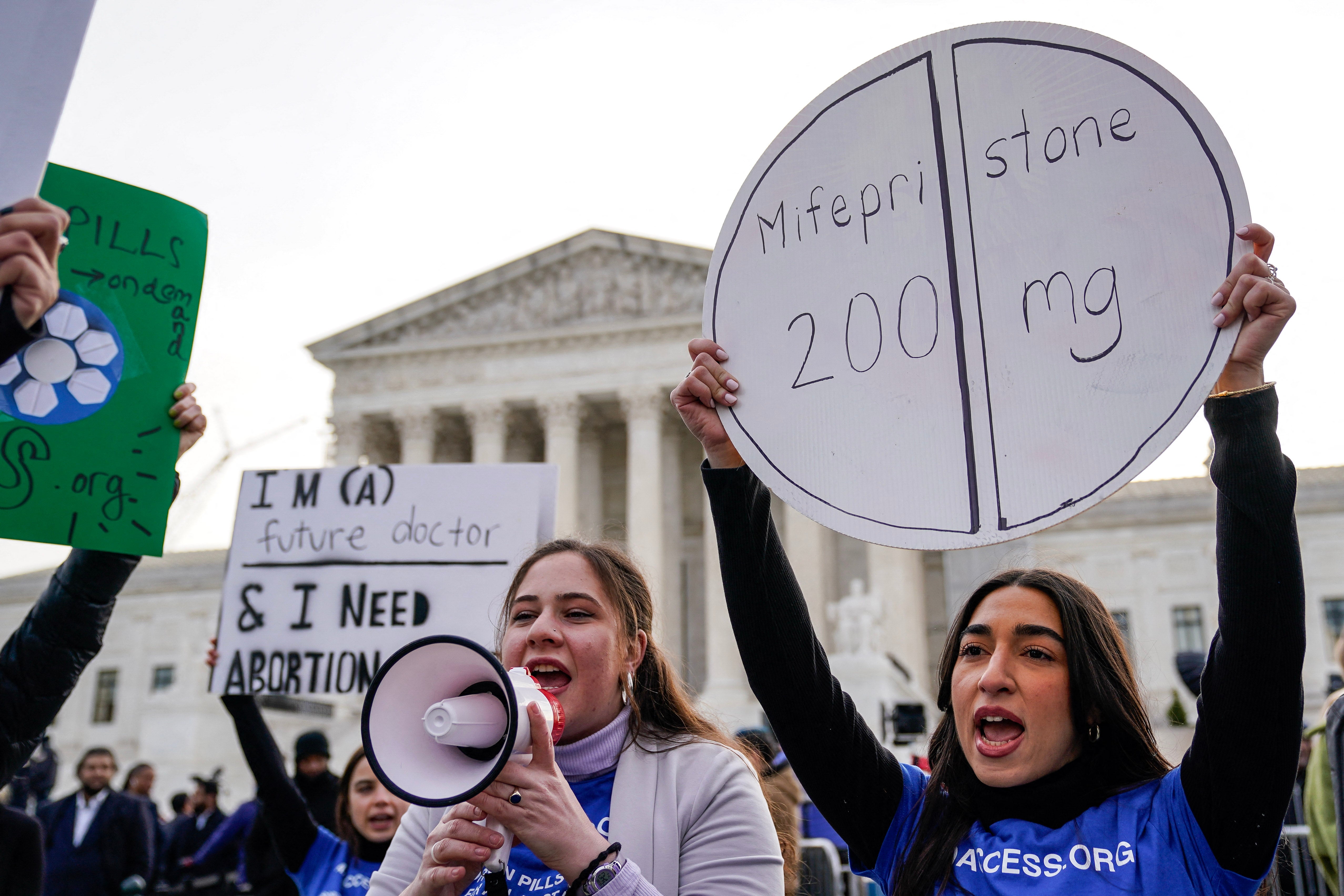 Abortion rights activists protest the case challenging access to mifepristone outside the US Supreme Court. The nation’s highest court threw out the legal challenge earlier this year, but some GOP lawmakers have vowed to revive it