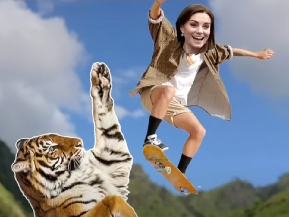 The comedian shared a photoshopped image of the Princess skateboarding over a tiger