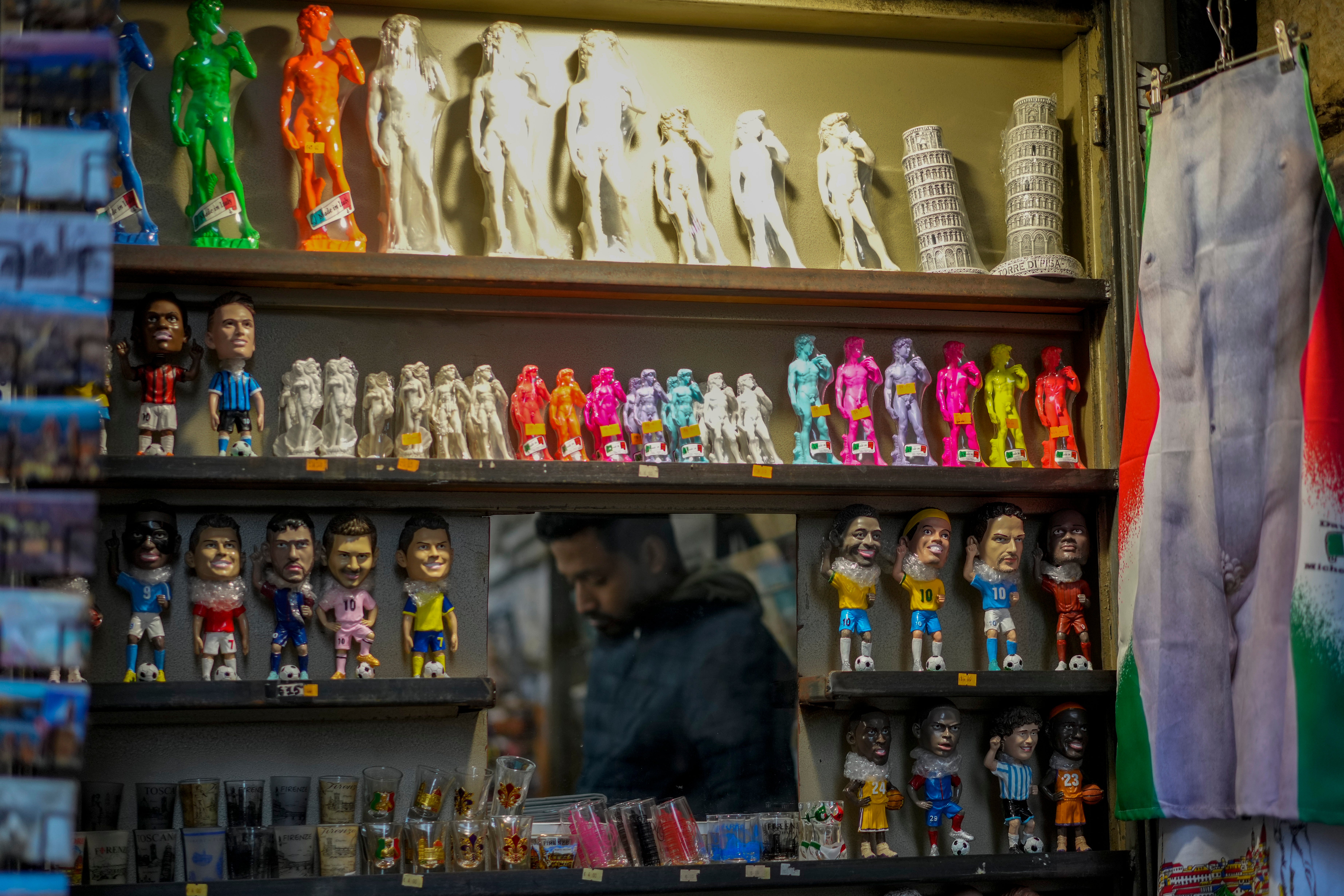 Souvenirs of Michelangelo’s statue of David at a kiosk in downtown Florence