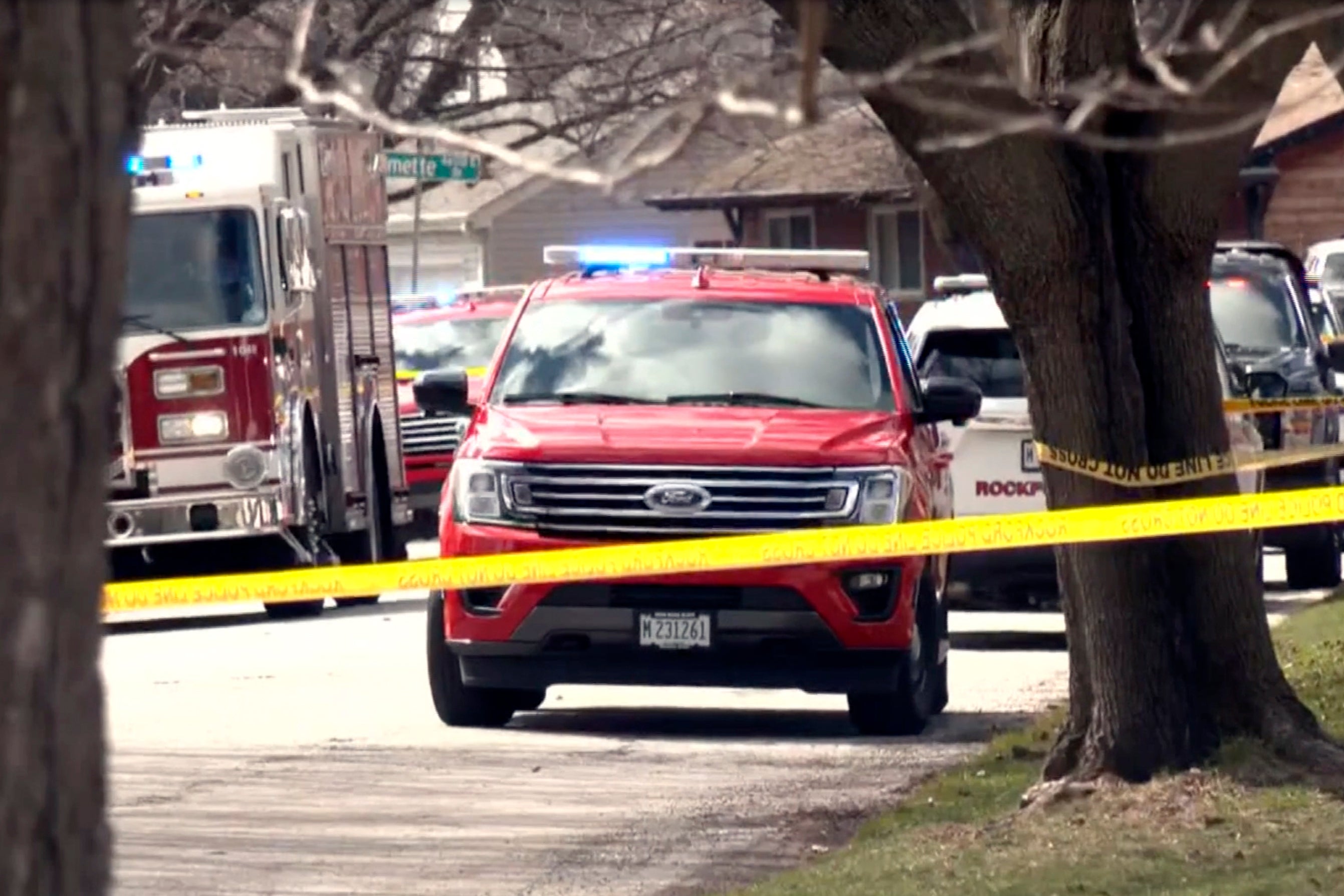 Emergency services at the scene of one of the attacks