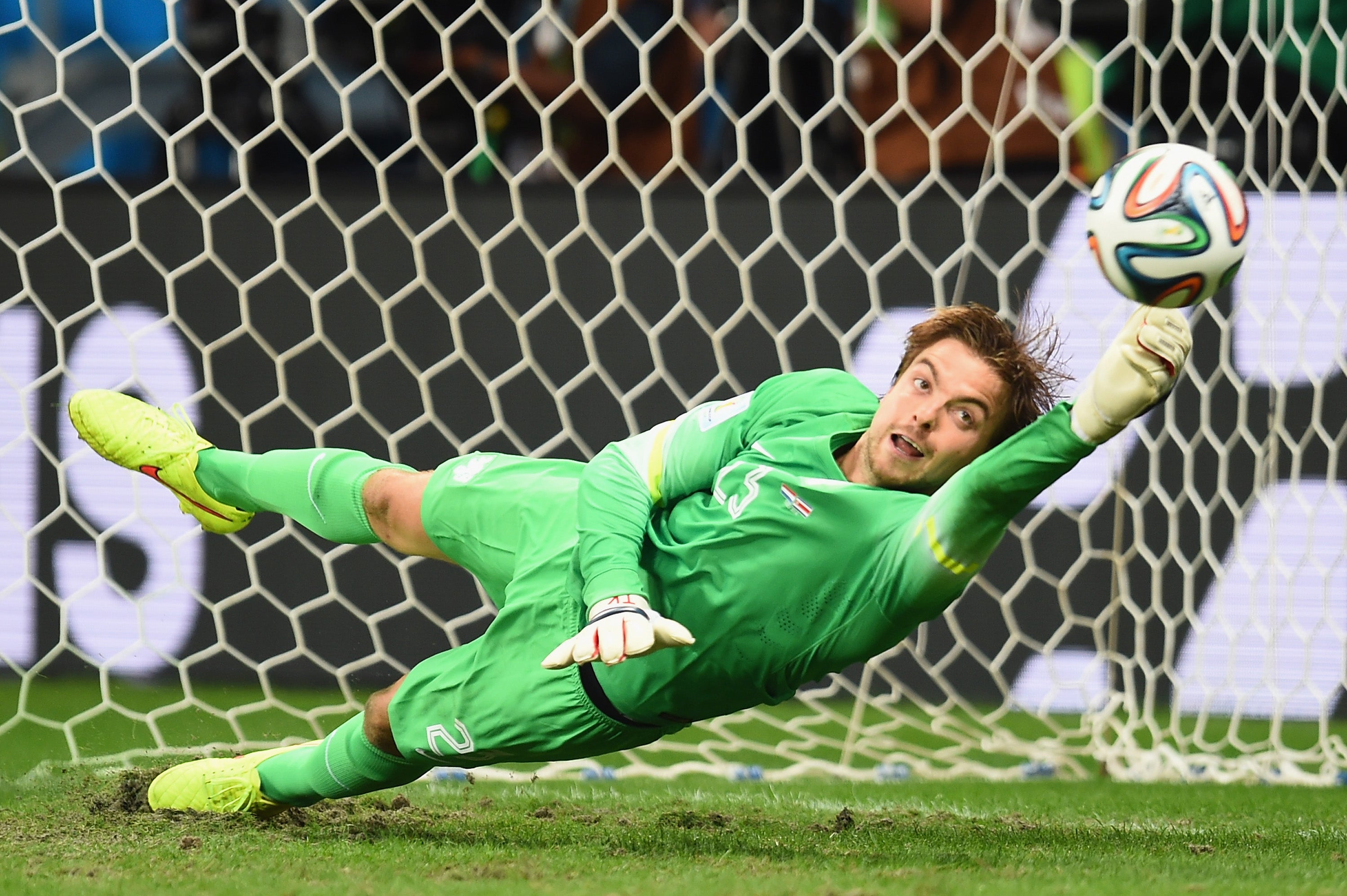 Tim Krul reaches out to save a penalty against Costa Rica