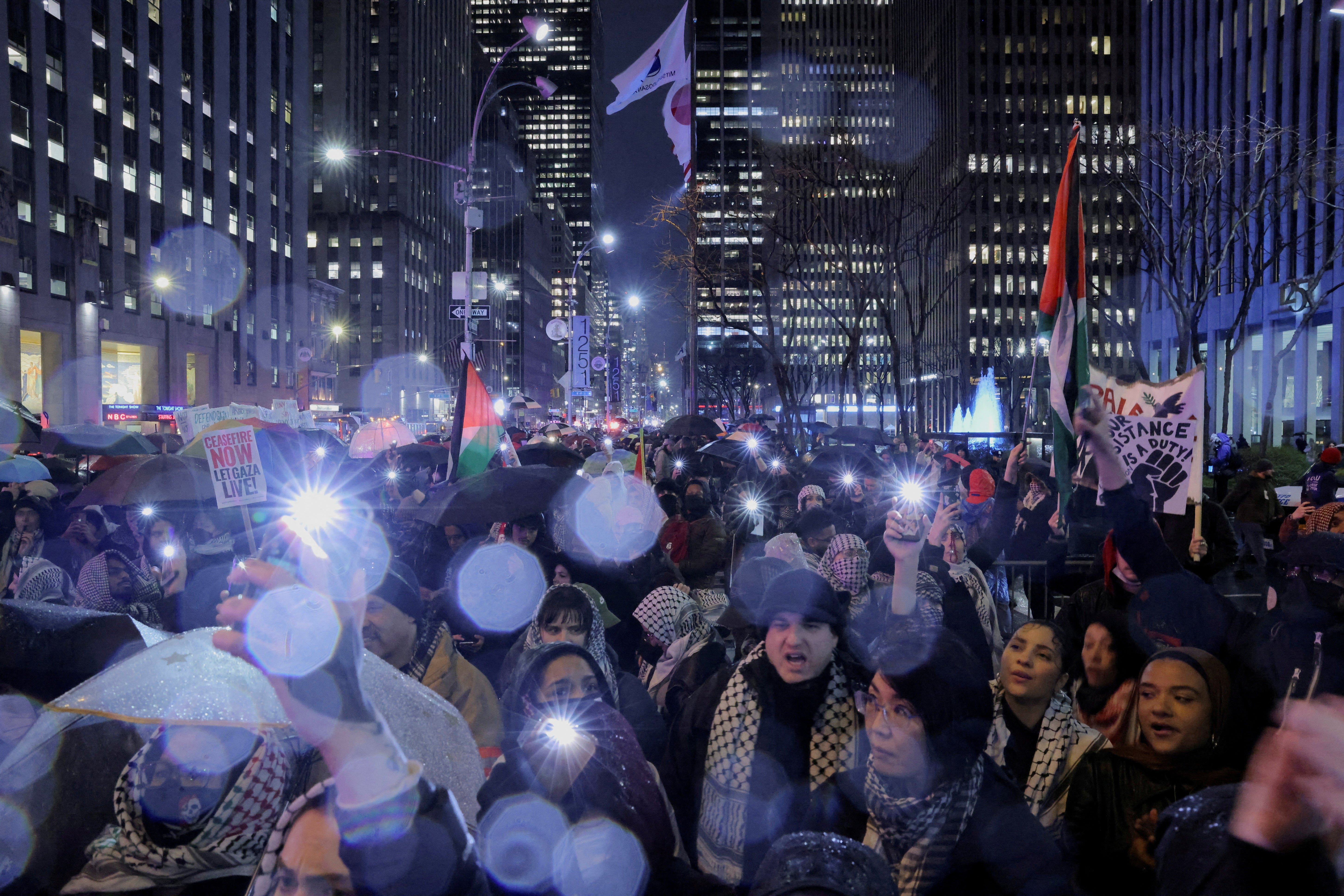 Crowds of protesters gathered outside the venue ahead of the event