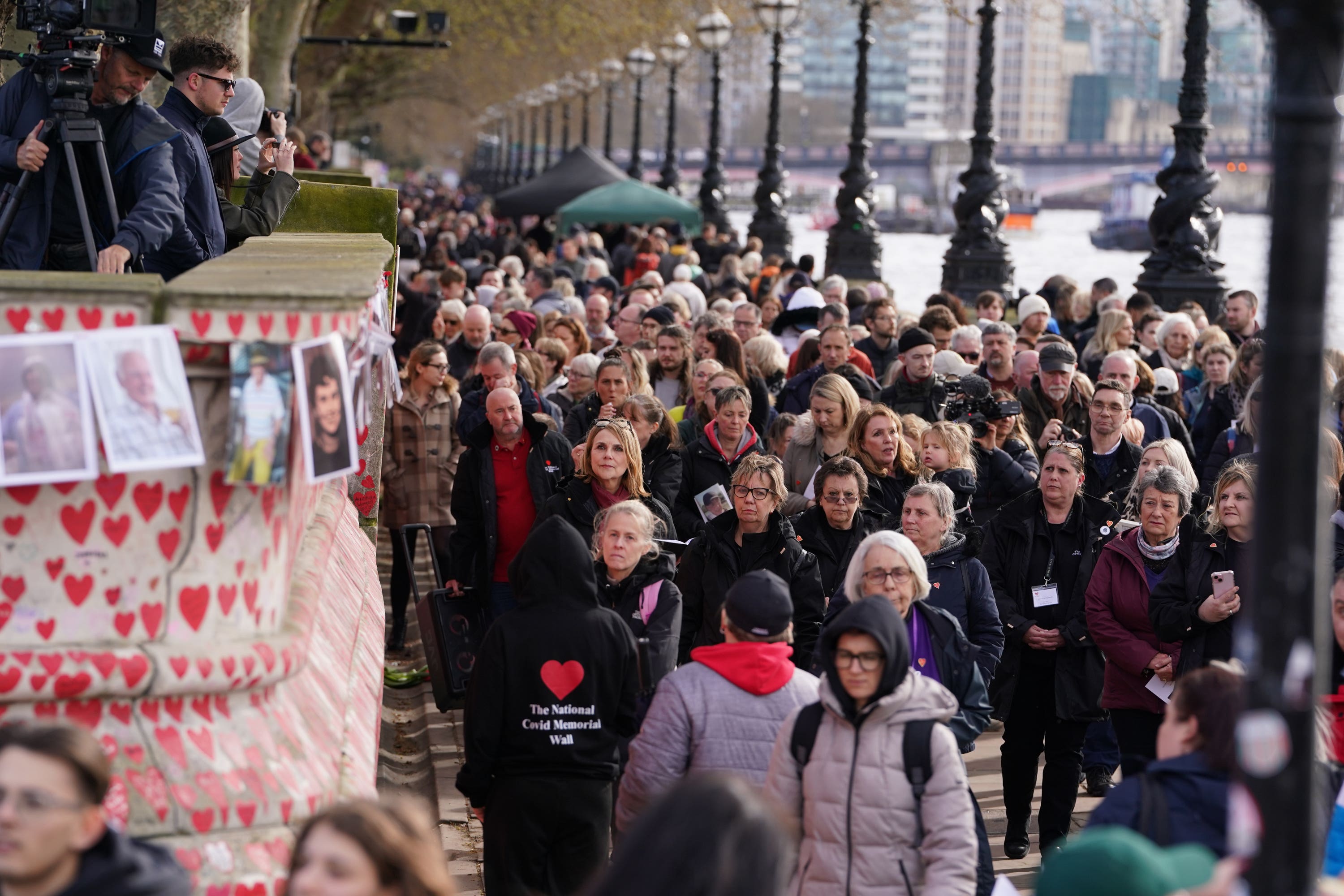 People at the Covid Memorial Wall on Good Friday (Lucy North/PA)