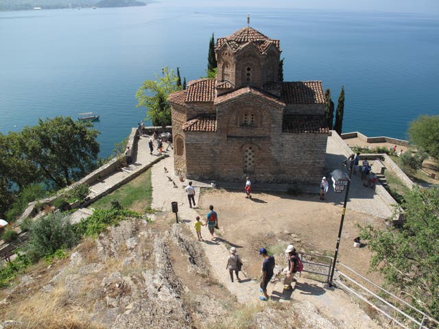 <p>Lake Ohrid, the oldest lake in Europe, straddles the mountainous border between the southwestern part of North Macedonia and eastern Albania. It  has been a Unesco world heritage site since 1979</p>