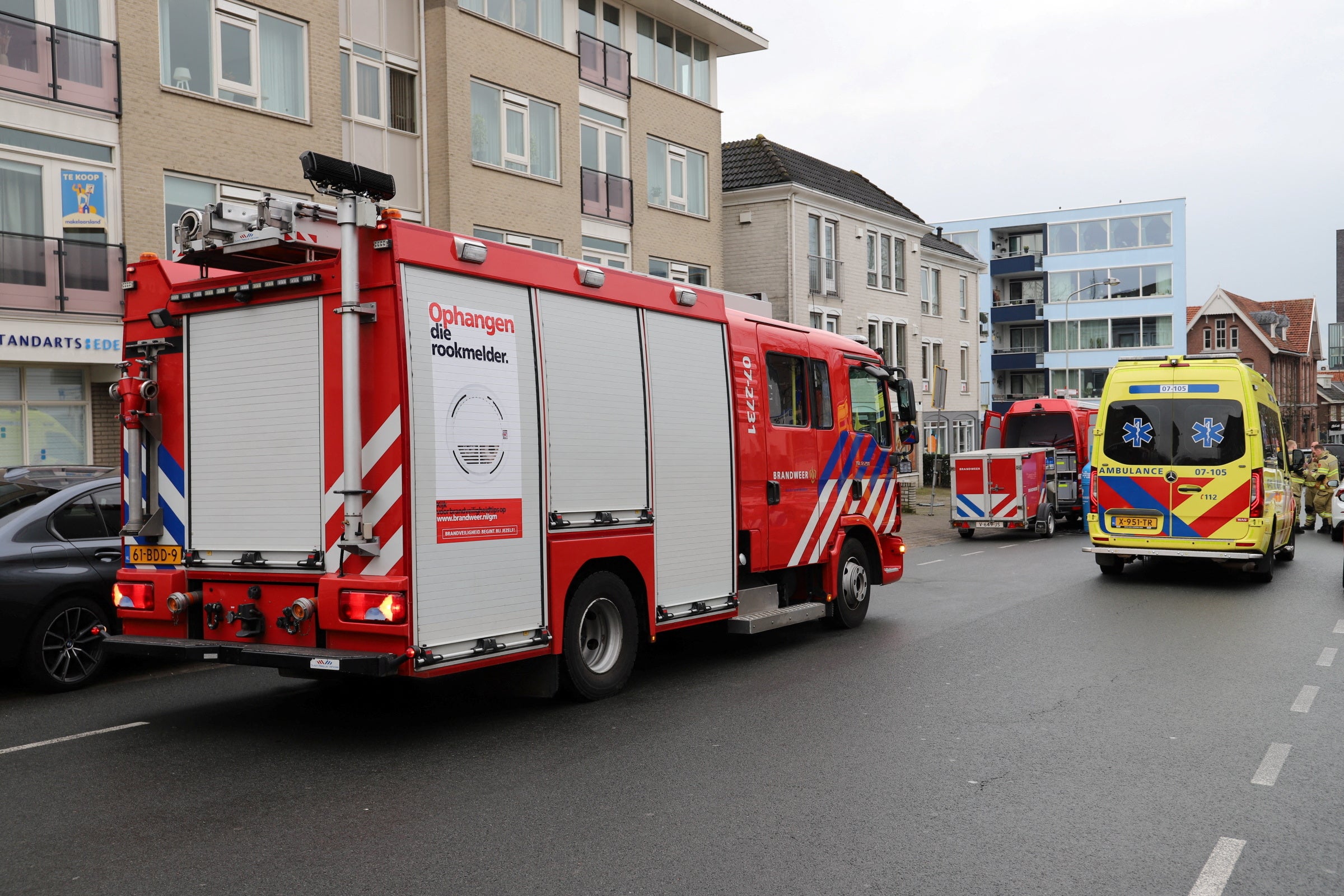 A view shows a fire engine parked near the Cafe Petticoat