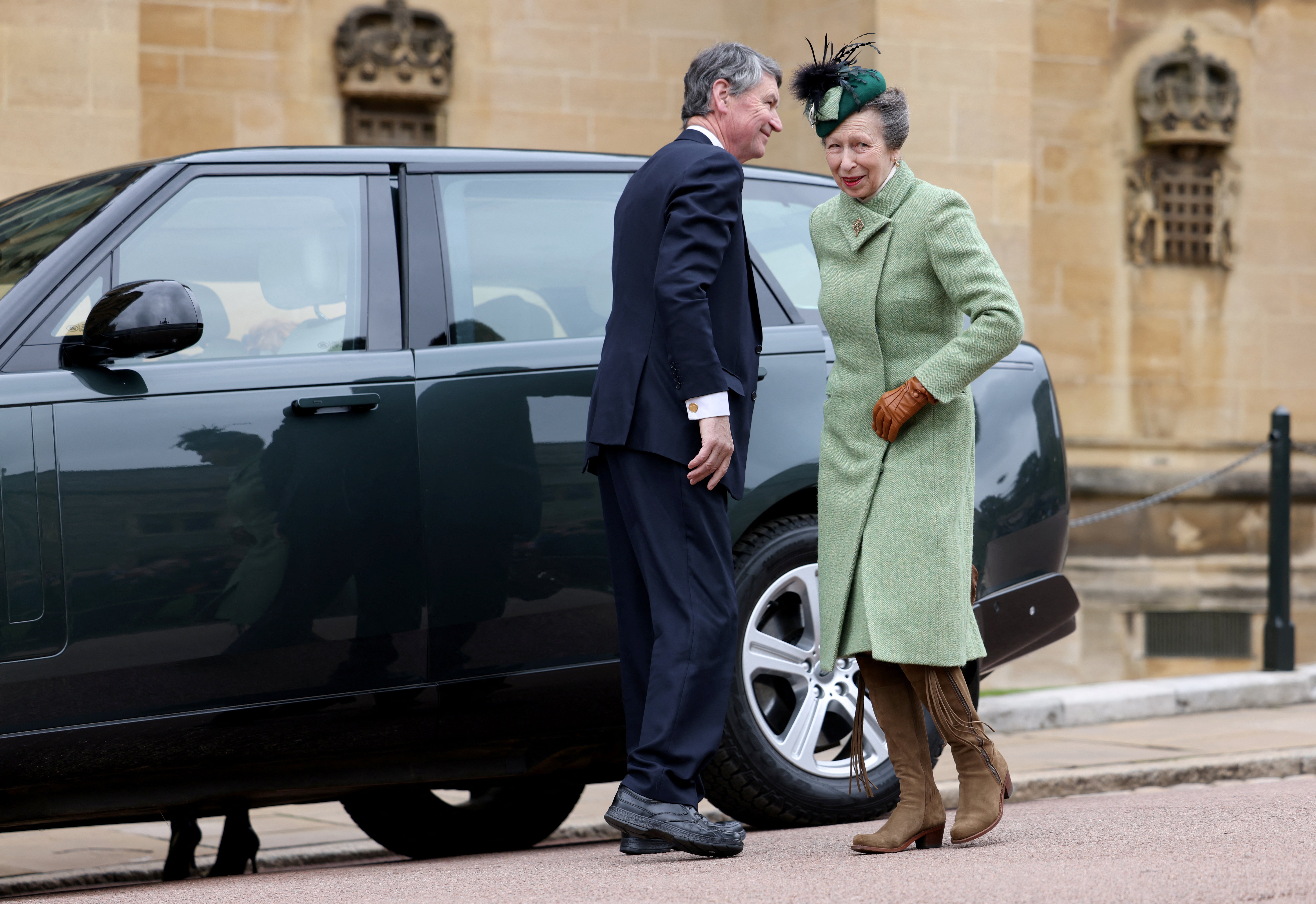 The Princess Royal and vice admiral Sir Tim Laurence arrive for the Easter Mattins service at St George’s Chapel, Windsor Castle