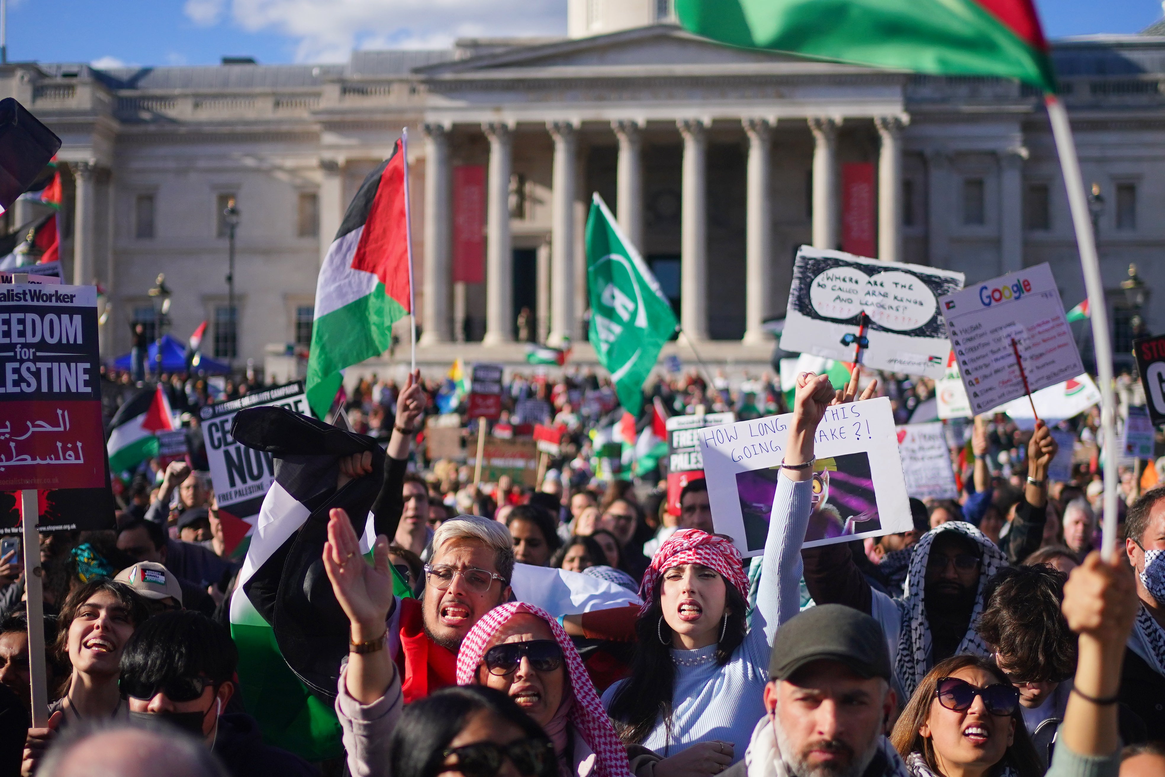 People taking part in Stop the Genocide in Gaza national demonstration in Trafalgar Square, central London