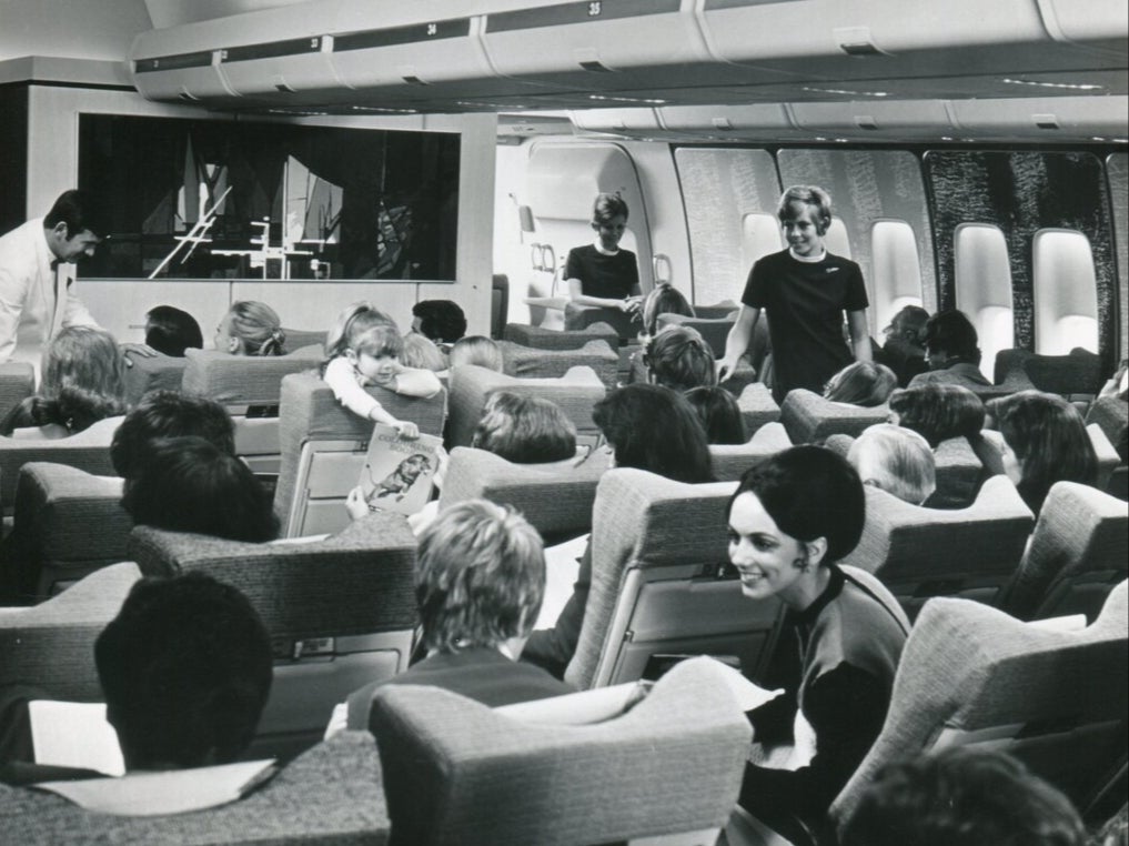 Economy cabin inside the Boeing 747