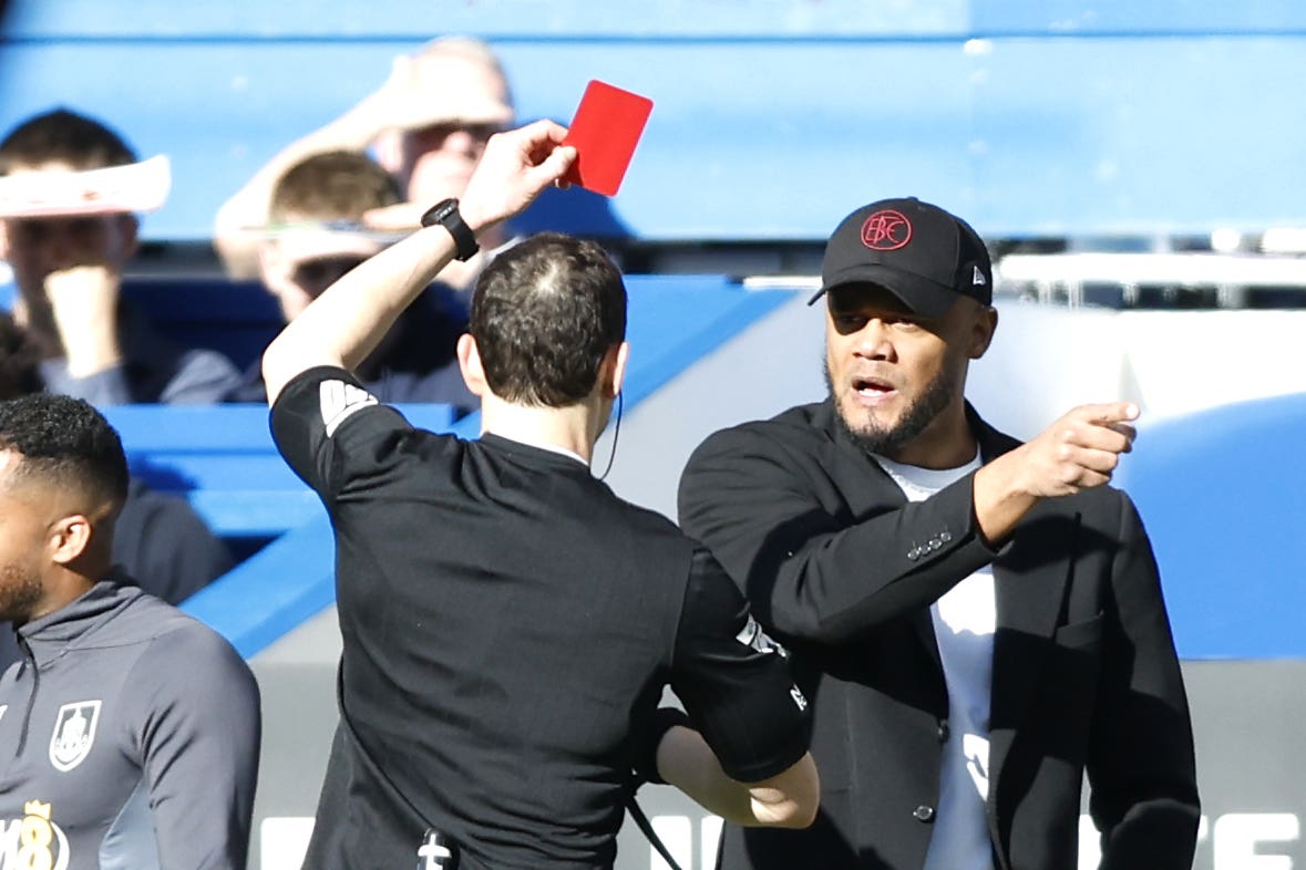 Vincent Kompany was sent off during Saturday’s 2-2 draw away to Chelsea (Nigel French/PA)