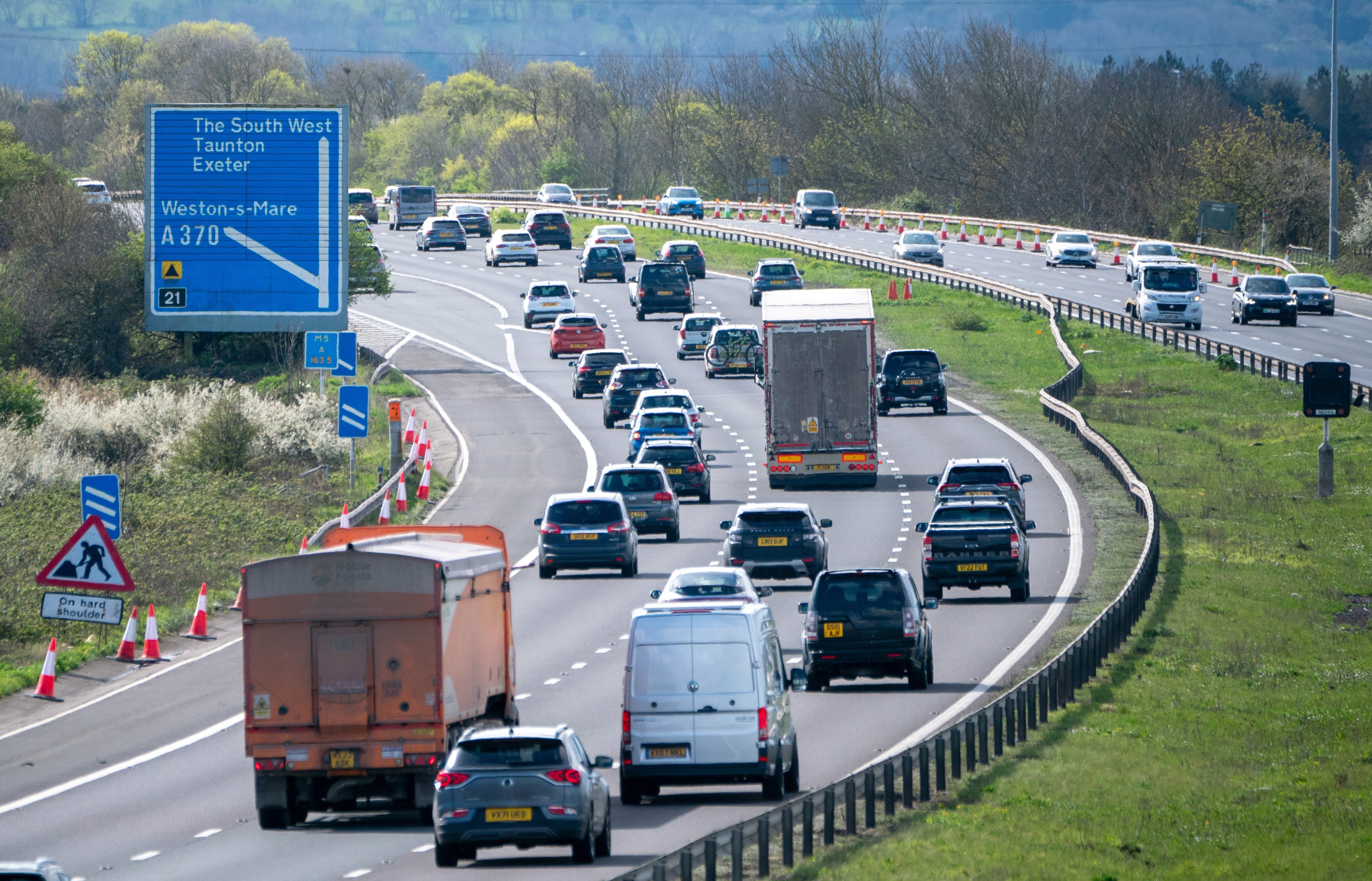 Motorway traffic on the M5 motorway near Weston-super-Mare, Somerset