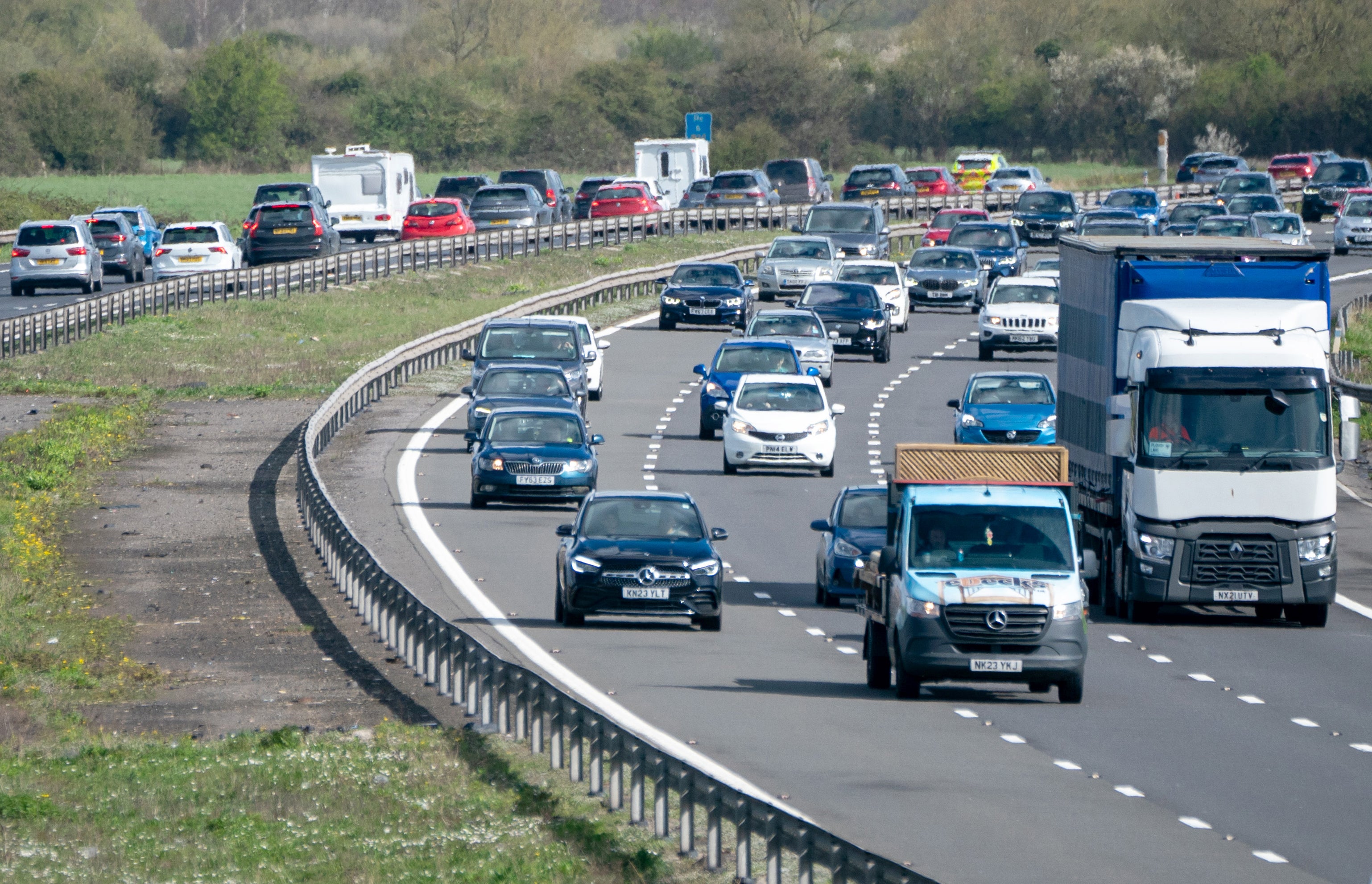 Motorway traffic on the M5 motorway near Weston-super-Mare, Somerset,