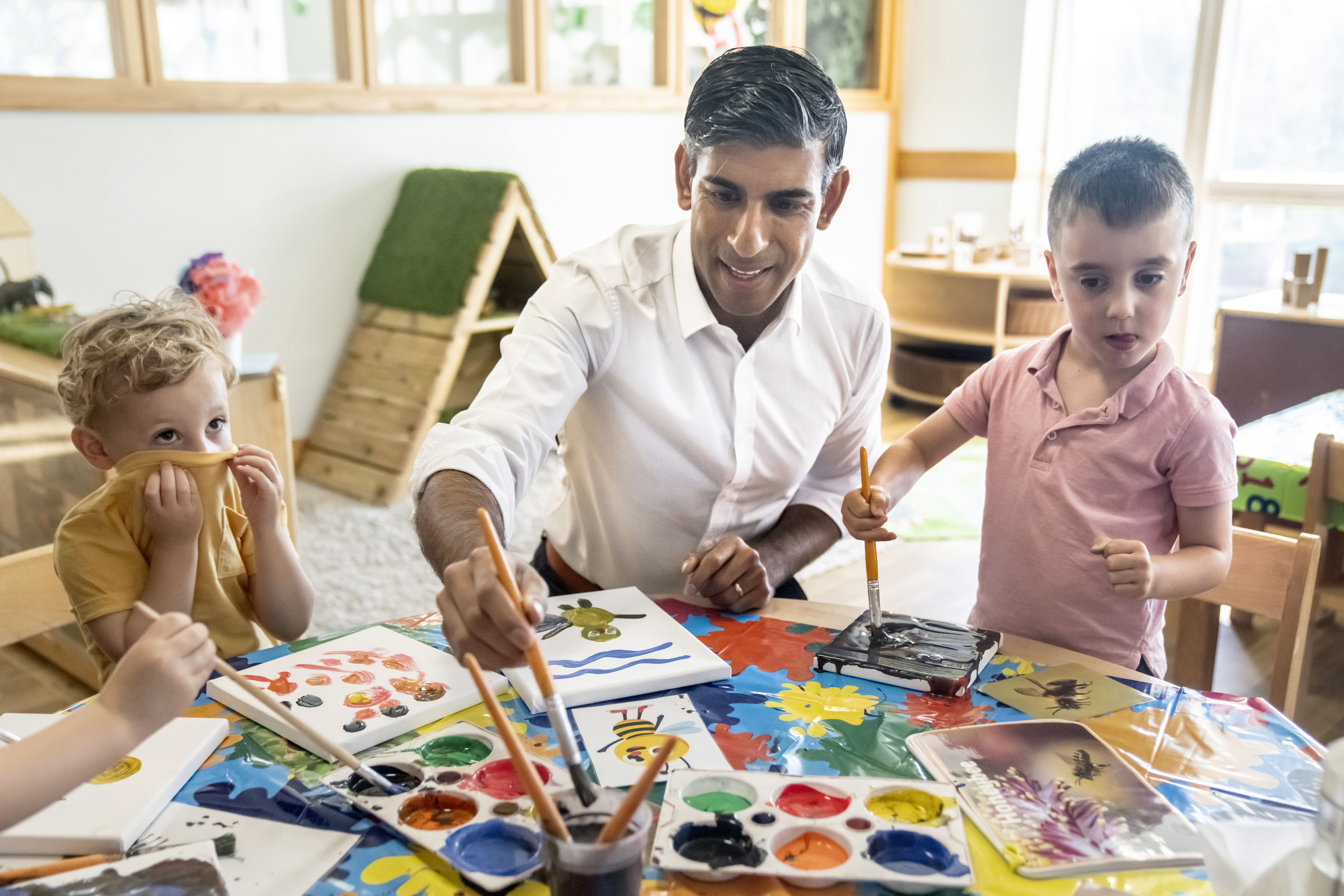 Prime Minister Rishi Sunak visits the Busy Bees nursery in Harrogate, North Yorkshire (Danny Lawson/PA)