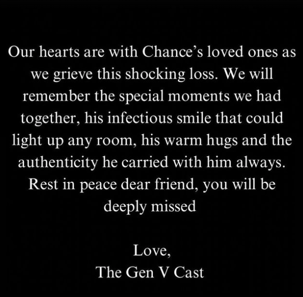 ‘Gen V’ cast share joint statement following Chance Perdomo’s death